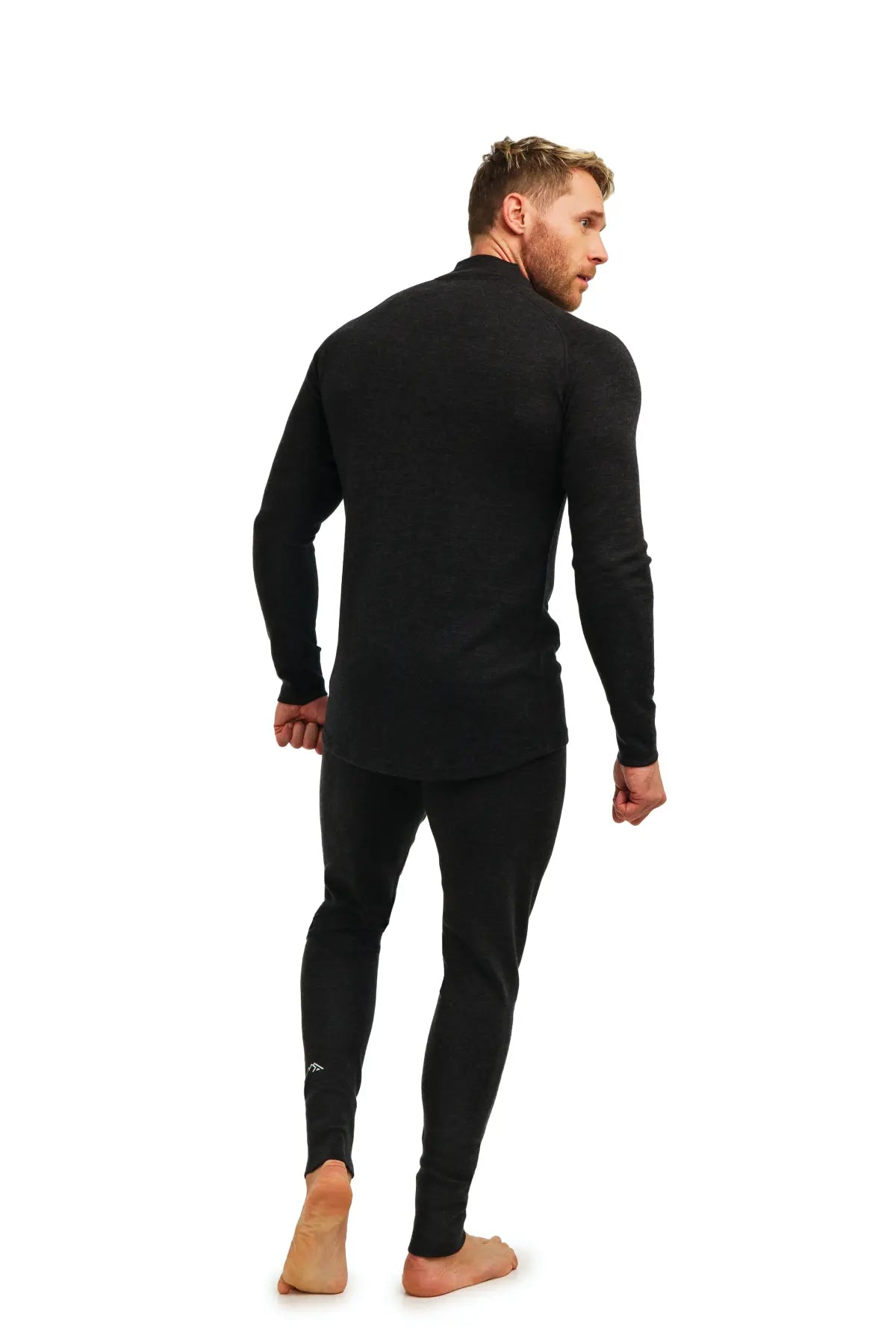 Men's Merino Wool Thermal Underwear Set with Zip - 320 GSM Charcoal Grey for Winter Hiking & Outdoor Activities