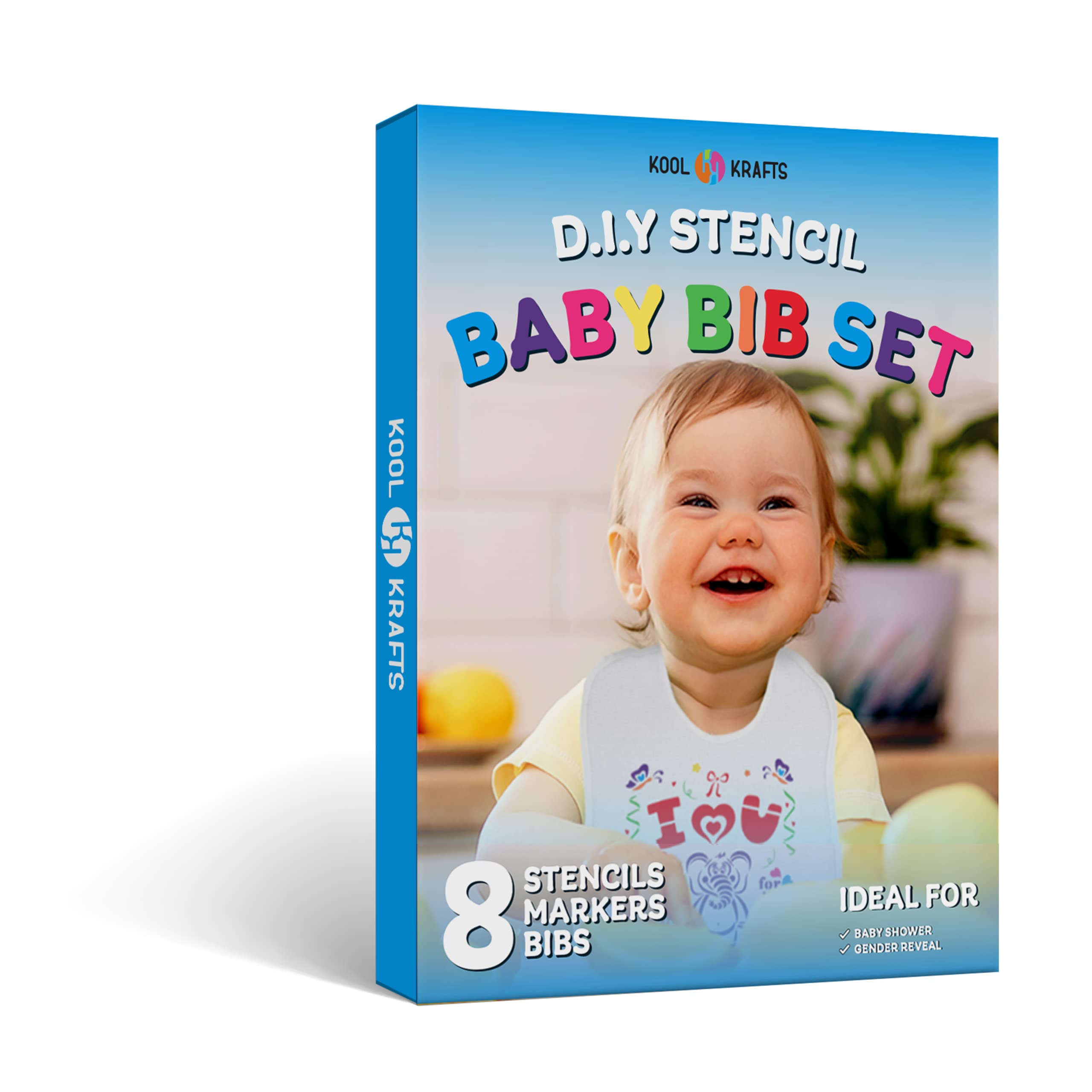 Baby Bibs Set - 2-Ply Knit Terry Cloth Feeding Bibs (8 Pack) with Fabric Markers & Stencils - Perfect for Baby Showers, Gender Reveals, and Registry Gifts - Ideal for Messy Meals, Art Activities, and Special Occasions