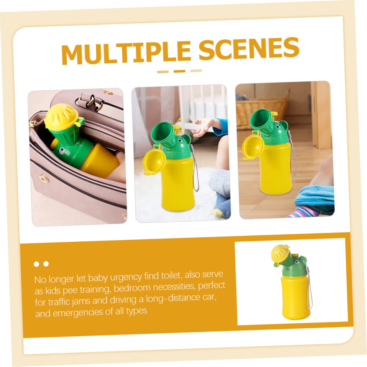 Wakauto 2-Pack Portable Urinal for Men - Leak-Proof Travel Toilet for Cars, Camping & Emergencies - Yellow PP Plastic Potty Training Solution
