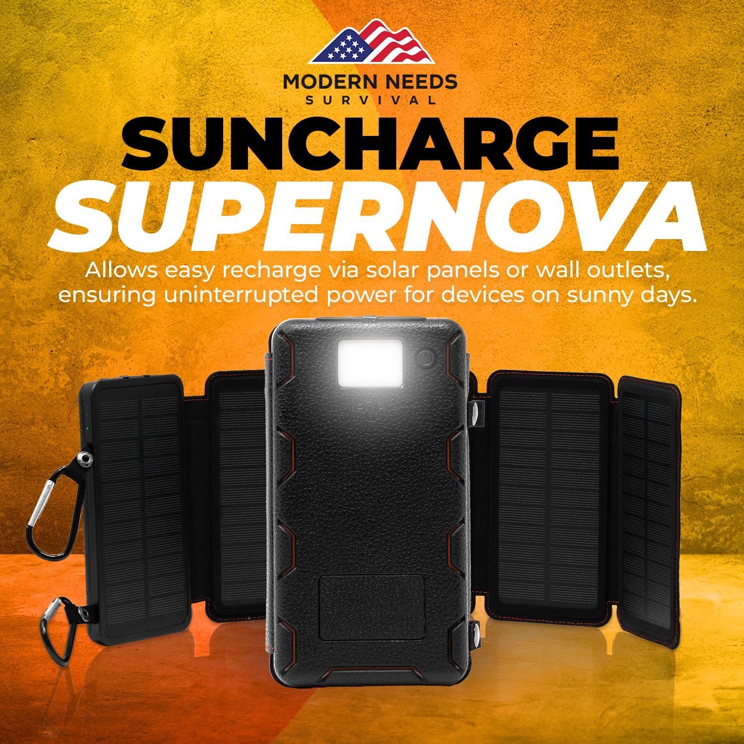 SunCharge Supernova 6000mAh Solar Power Bank with Dual USB & Wireless Charging, 5.5W Solar Panel, LED Flashlight, Shockproof & Waterproof Design - Perfect for Camping, Hiking, Emergencies, Travel & Outdoor Adventures