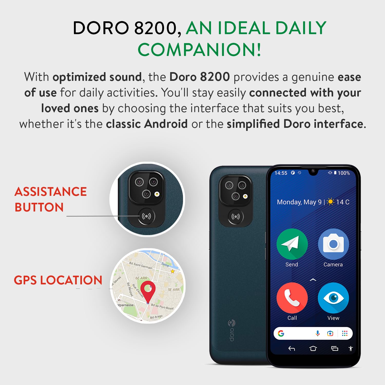 Doro 8200 4G Unlocked Senior Smartphone - Easy-to-Use Mobile Phone with 16MP Camera, Water-Resistant Android, 6.1