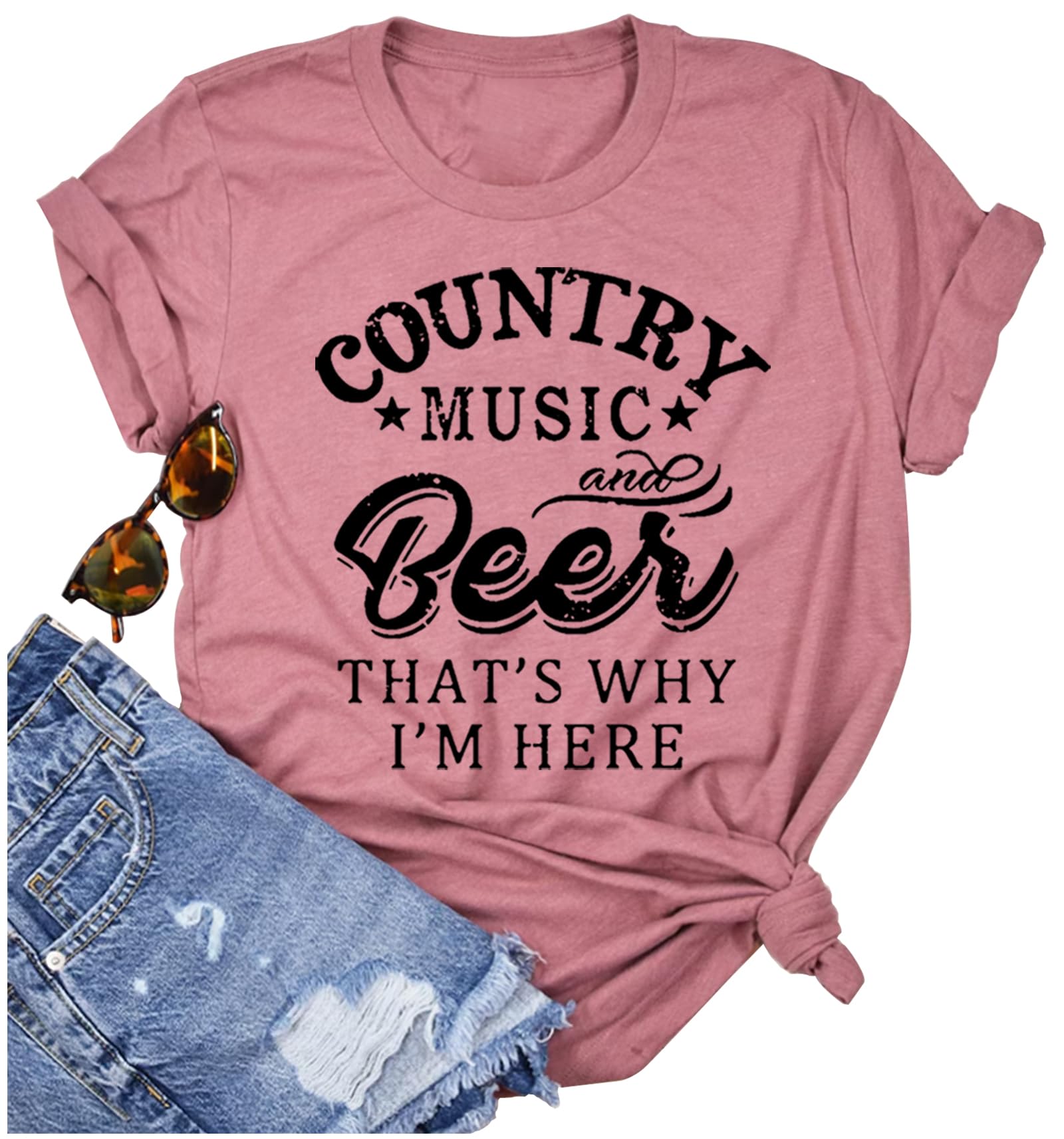 Funny Country Music and Beer Drinking T-Shirt for Women - Vintage Summer Vacation Tee - Perfect for Concerts, BBQs & Casual Outings