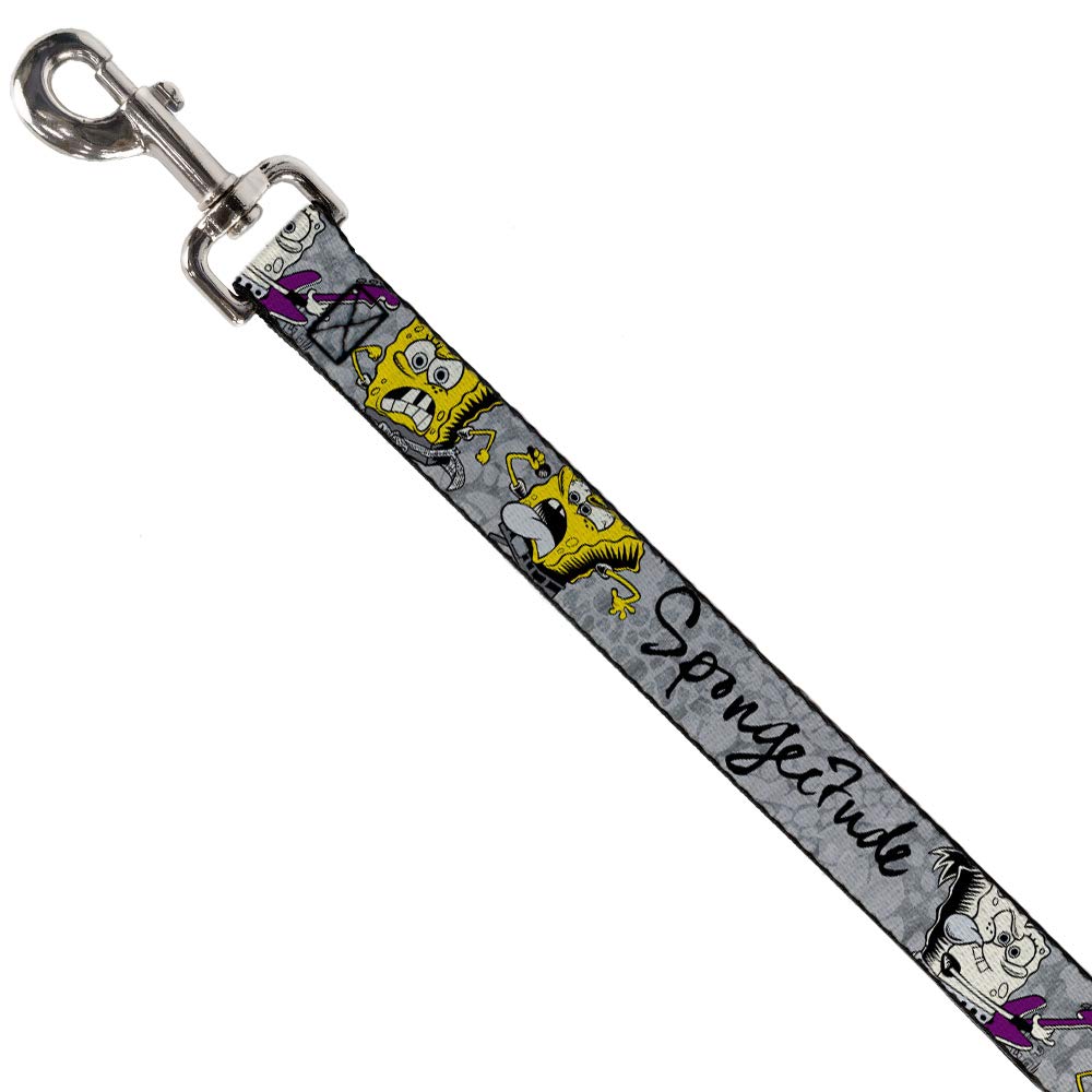 SpongeBob SquarePants Dog Leash - 6 Feet Long, 0.5 Inch Wide, Durable Nylon with 3 Fun SpongeBob Poses (Gray/Black) - Perfect for Walking, Training & Showing Off Your Pet's Style