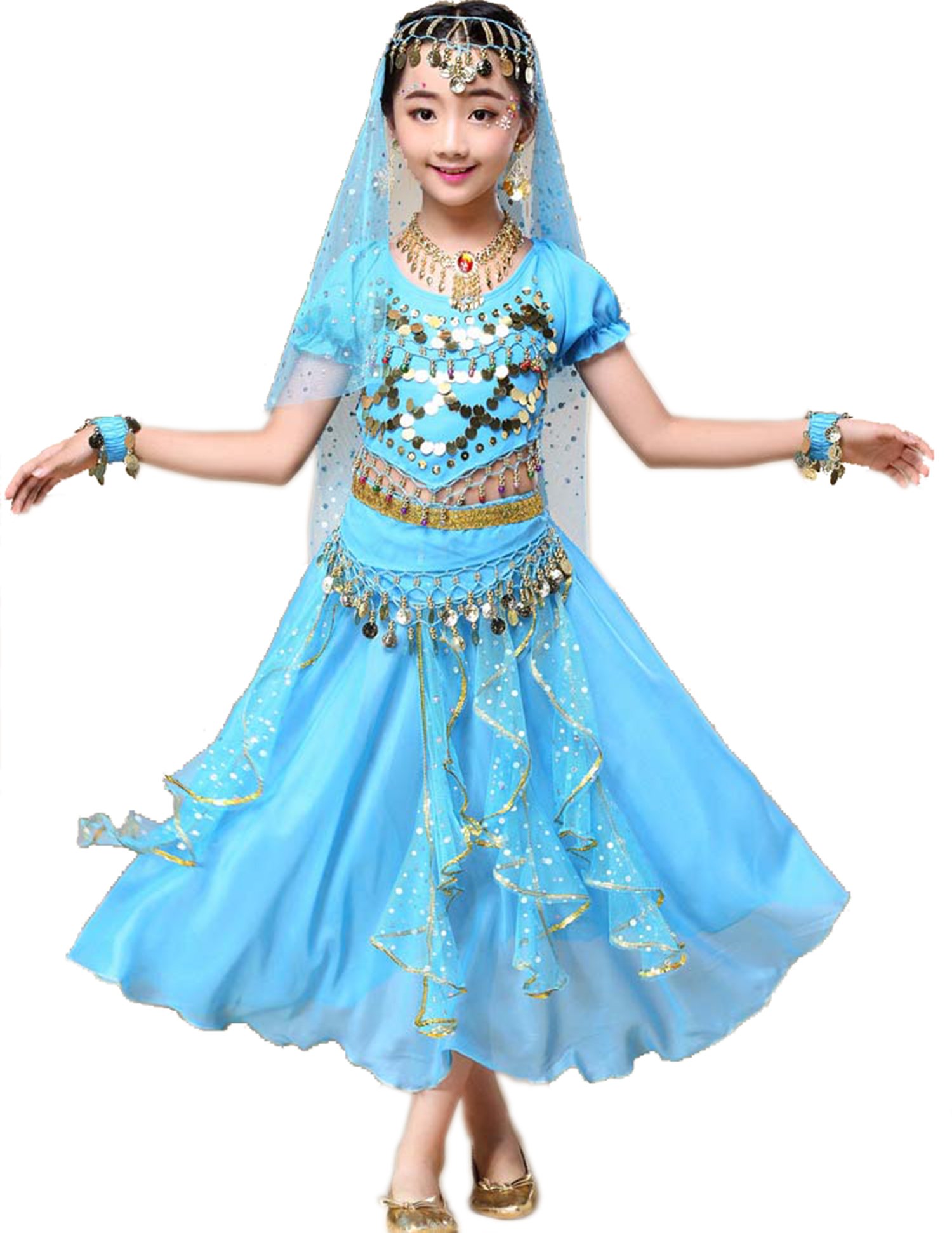 Stunning Astage Girl Belly Dance Costume with Sequins - Indian Dance Outfit for Halloween, Carnival, and Party Performances