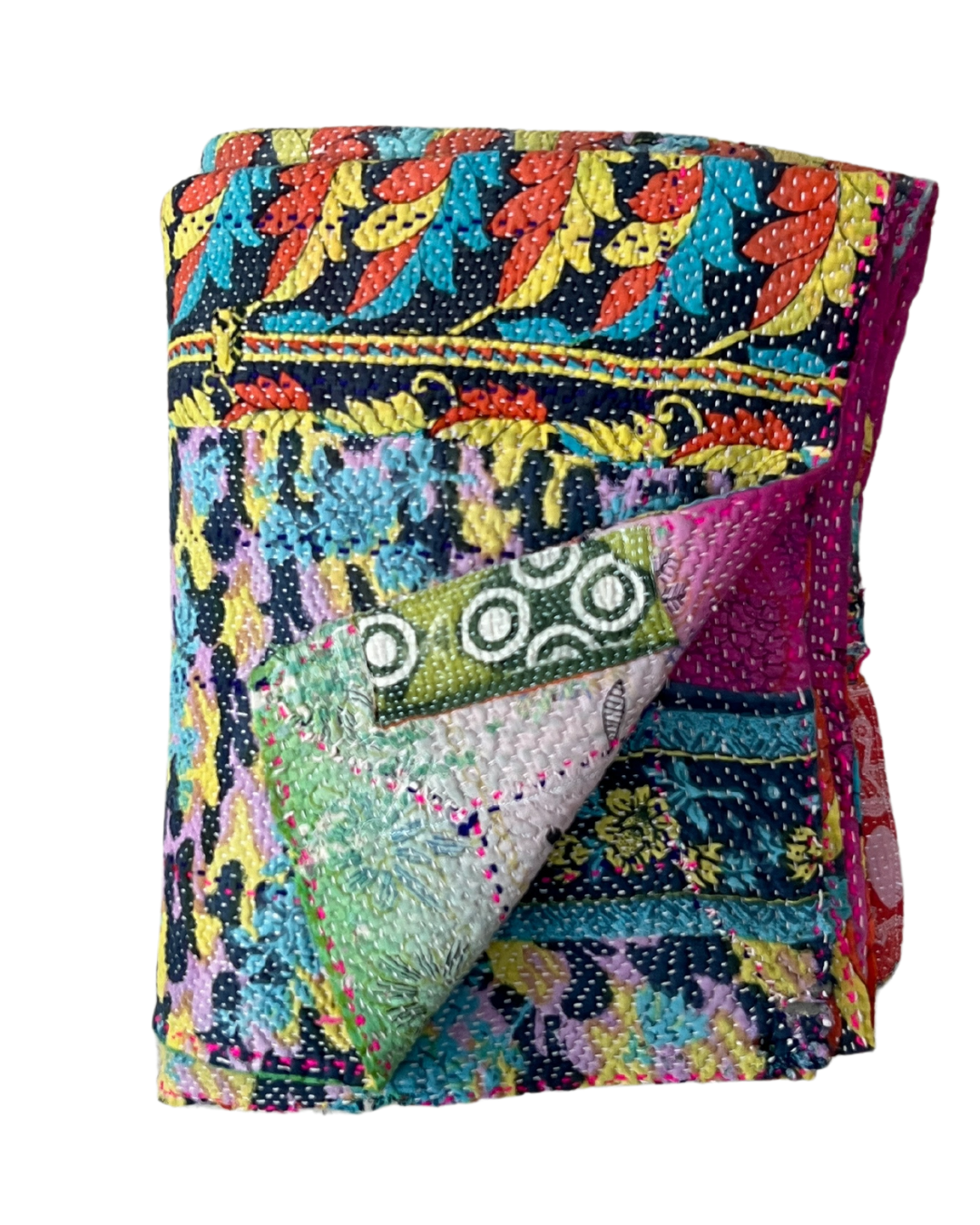 Premium Heavyweight Kantha Quilt No. 507 - Handmade Cotton Patchwork Bedspread for Cozy Winter Nights | Perfect for Bedroom Decor, Guest Room, and Boho Chic Home Styling