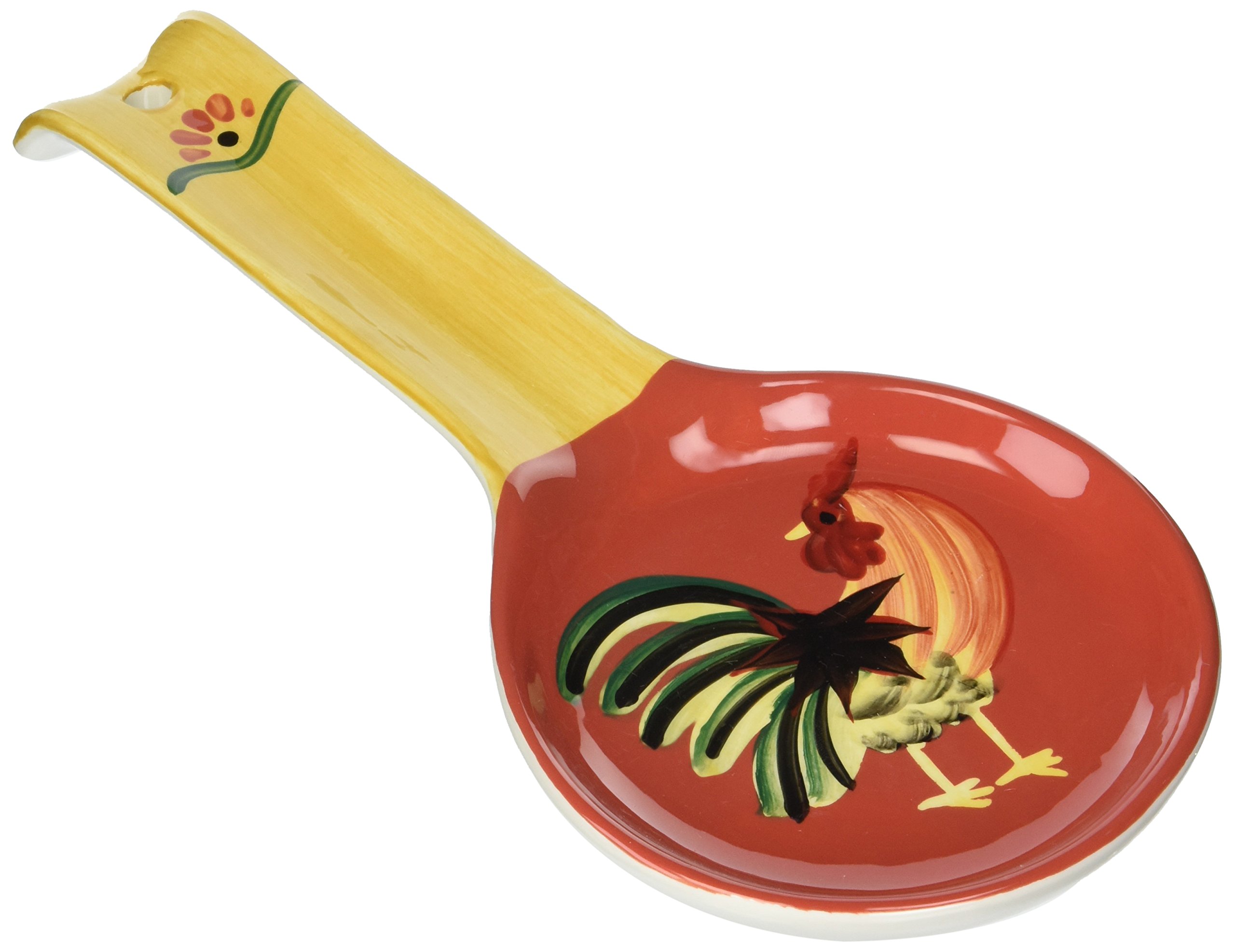Hand Painted Ceramic Spoon Rest - Tuscany Modern Burnt Orange Rooster Design, Kitchen Utensil Holder for Spoon, Ladle & Spatula | Perfect for Cooking, Countertop Décor & Gift Giving
