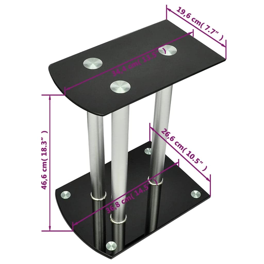 vidaXL Aluminum Speaker Stands with Black Glass Plates - Durable Monitor Speaker Stands for Home & Studio - Vibration Reduction & Floor Protection - Perfect for Bookshelf Speakers, DJ Setups & Home Theaters