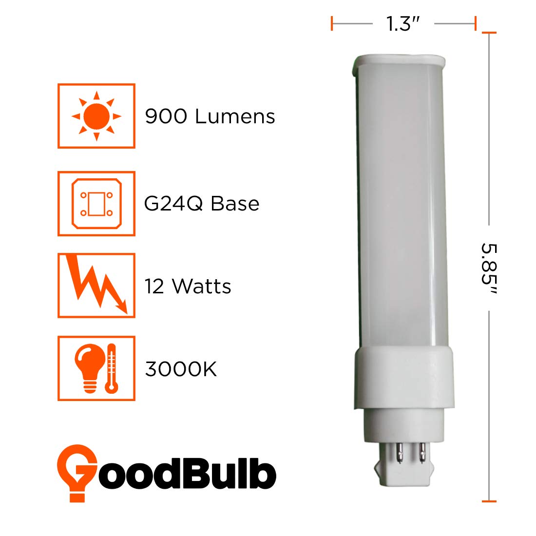 GoodBulb 18W LED Plug-in Light Bulbs - 12W Type A 4 Pin G24Q Base 3000K Warm White - 950 Lumens High Output - 140° Beam Angle - Commercial Grade - 10 Pack - Perfect for Offices, Retail Stores, and Hospitality Lighting
