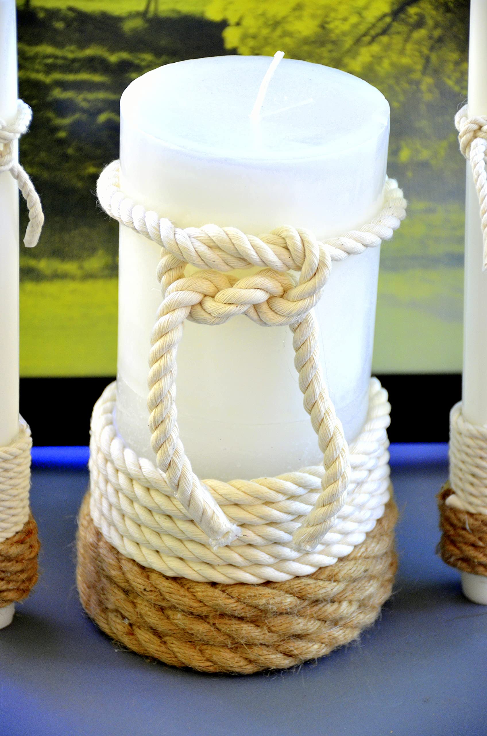 Wedding Unity Candle Set - Nautical Knot Design for Beach & Nautical Theme Weddings | Elegant Unity Ceremony Candle with Holder | Perfect for Beach Wedding Decor & Romantic Ceremonies