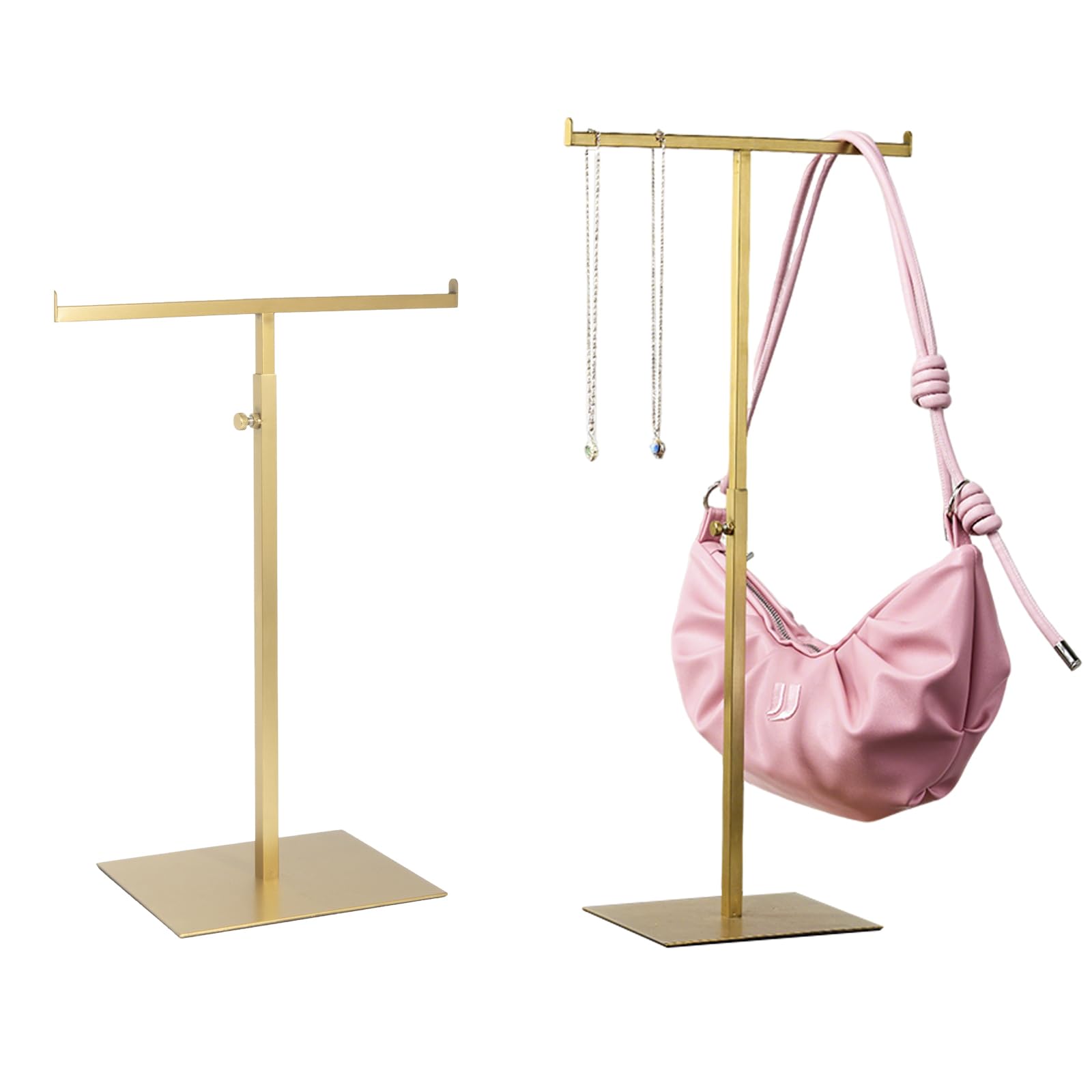 Stainless Steel Purse & Jewelry Display Stand - 2 Pack Adjustable Height Double Hook Hanging Organizer for Necklaces, Handbags - Perfect for Boutique, Home & Retail Store Displays