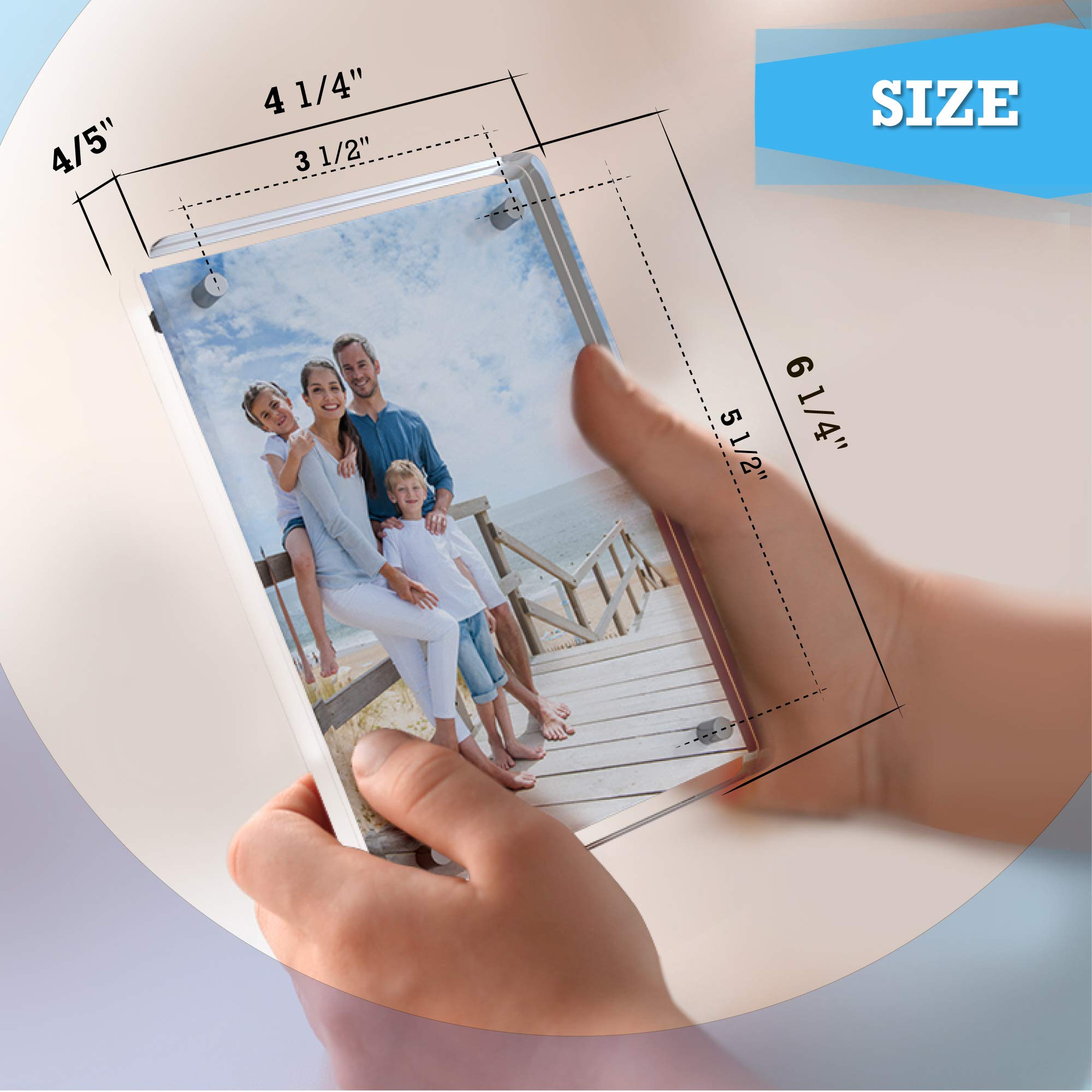 4.25x6.25 Inch Magnetic Acrylic Picture Frame with Rounded Corners - Double Sided Frameless Display for Pets, Photos & Art - Shatterproof Acrylic Block Frame (1pc) - Perfect for Home Decor, Office Desk & Gift Giving