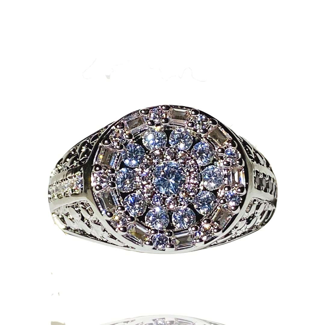 14K Rhodium Plated CZ Diamond Pinky Ring for Men - Iced Out Hip Hop Jewelry, Wedding Band, Promise Ring, Engagement Ring (Sizes 6-10) | Perfect Gift for Anniversary, Valentine's Day & Special Occasions