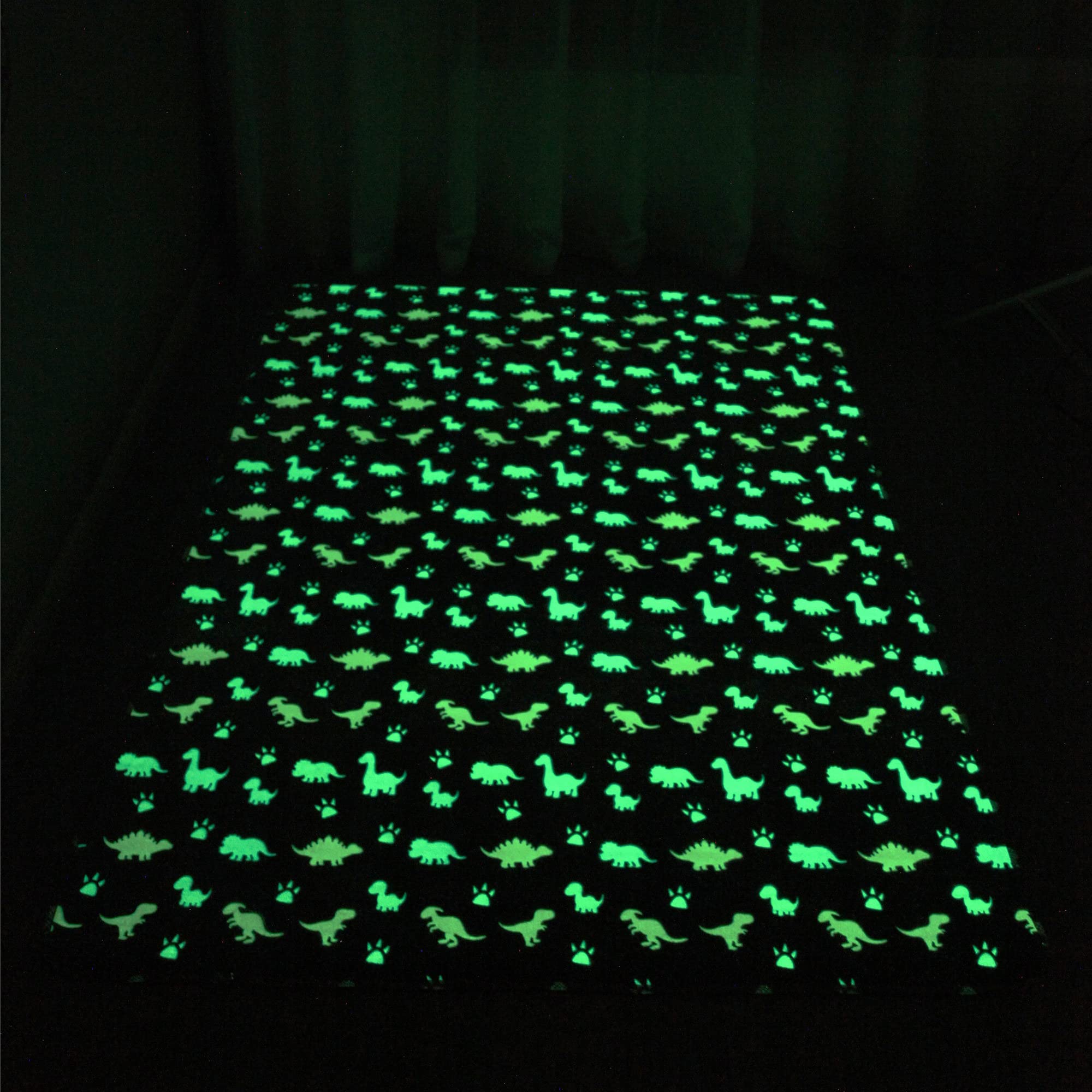 Glow in The Dark Area Rug - Soft Washable Modern Indoor Carpet for Bedroom, Living Room, Kids Room & Dorm Decor - Blue Dinosaur Design (2.6x5.2 Feet) | Perfect for Night Lights, Children's Play Area & Cozy Home Decor