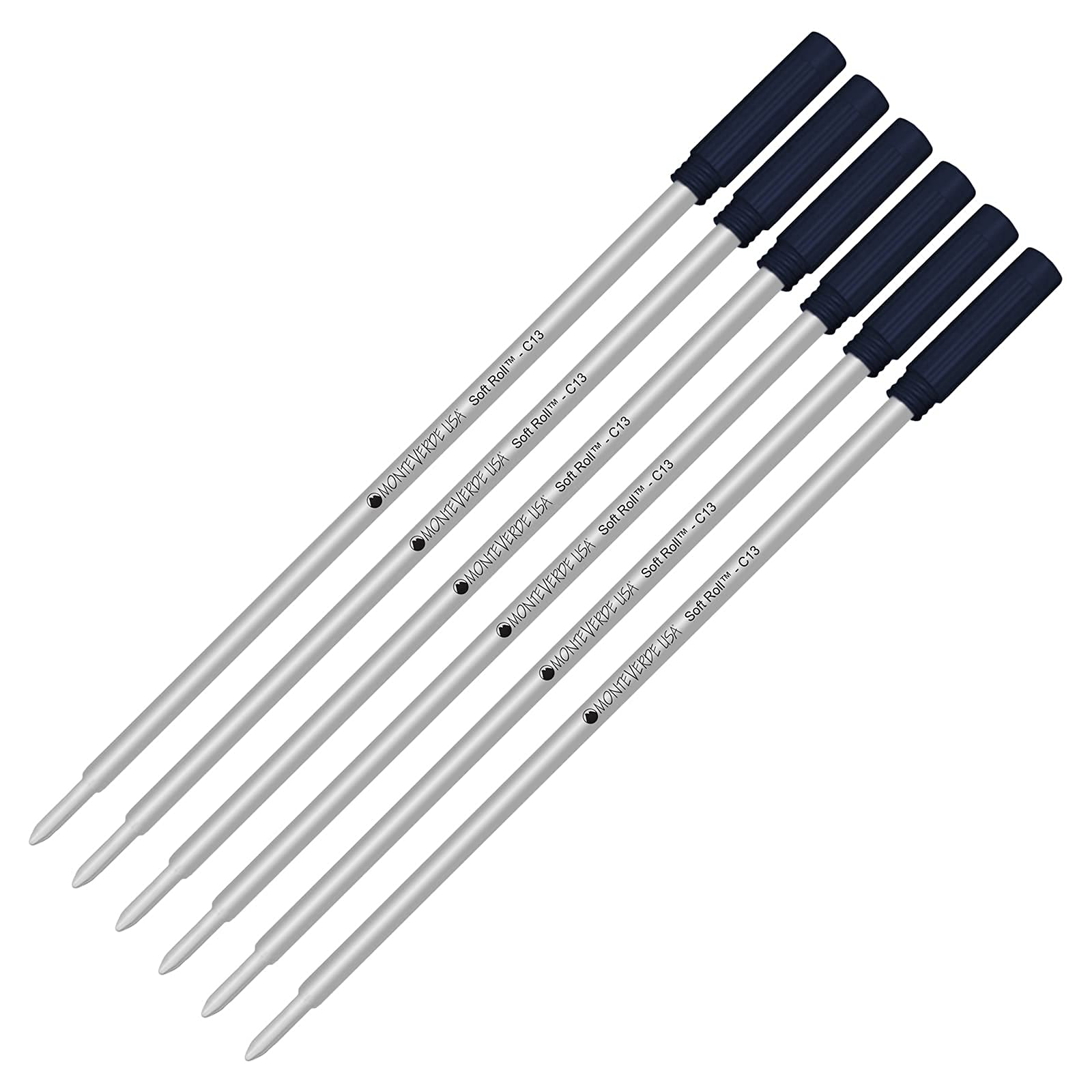Monteverde Soft Roll Ballpoint C13 Ink Refills - 6 Pack Blue Black (0.7mm Medium Tip) - Cross Style Pen Compatible Refills for Smooth Writing - Perfect for Office, School & Everyday Use