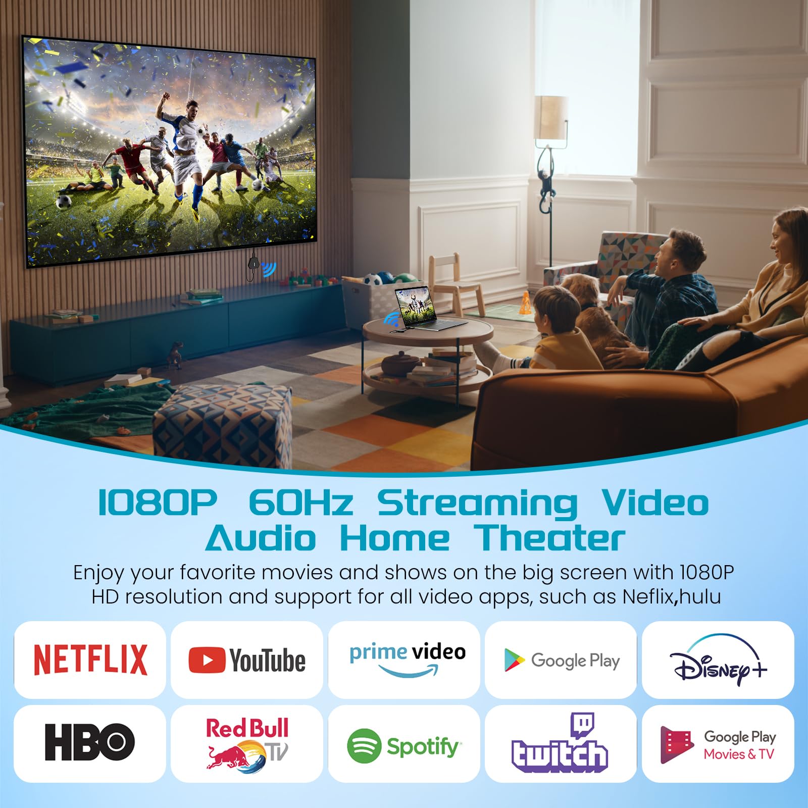 5G Wireless HDMI Transmitter and Receiver Kit - 1080P@60Hz, 165ft Range - Compatible with PC, Laptop, Nintendo Switch, TV Box to TV/Monitor/Projector (Black) - Perfect for Home Theater, Gaming & Office Presentations
