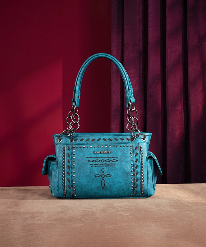 Montana West Whipstitch Studs Concealed Carry Satchel Purse - Stylish Women's Leather Crossbody Bag for Everyday Use, Travel & Work