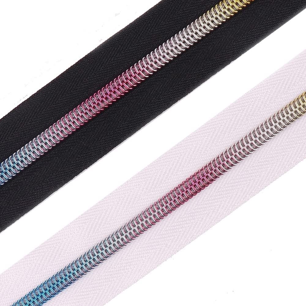 Rainbow Nylon Coil Zipper Tape Size 5# with Plastic Teeth - 1 Yard Black Zipper for DIY Handbags, Purses & Sewing Projects | Durable Zipper Slide for Crafting & Fashion Accessories