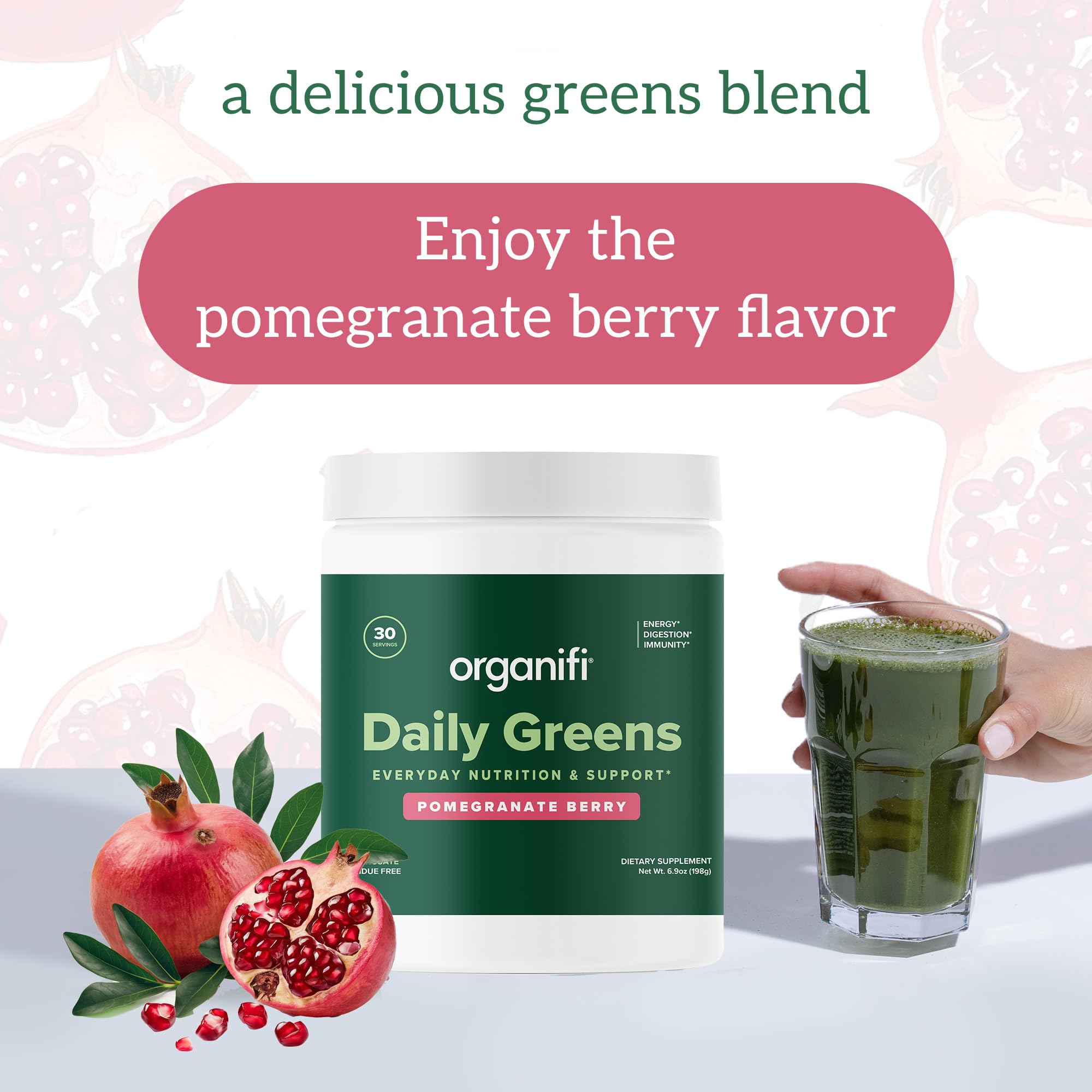 Organifi Daily Greens Superfood Powder - Organic Greens Supplement for Energy, Digestion & Immune Support (30 Servings) | Perfect for Busy Professionals, Athletes & Health-Conscious Individuals