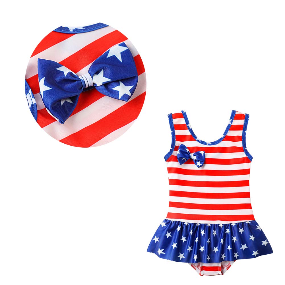 TrendyCoCo Baby Girl USA Flag One-Piece Swimsuit with UPF 50+ Sun Protection - Cute Toddler Swimwear for Beach, Pool & Summer Water Activities