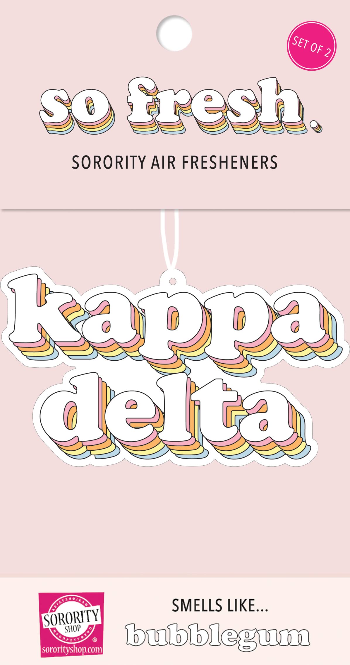 Kappa Delta Bubblegum Scented Air Freshener - Sorority Retro Car Air Freshener for KD Sisters - Perfect for Cars, Dorms & Greek Life Gifts - Long-Lasting Fragrance for Sorority Charm & Nostalgia
