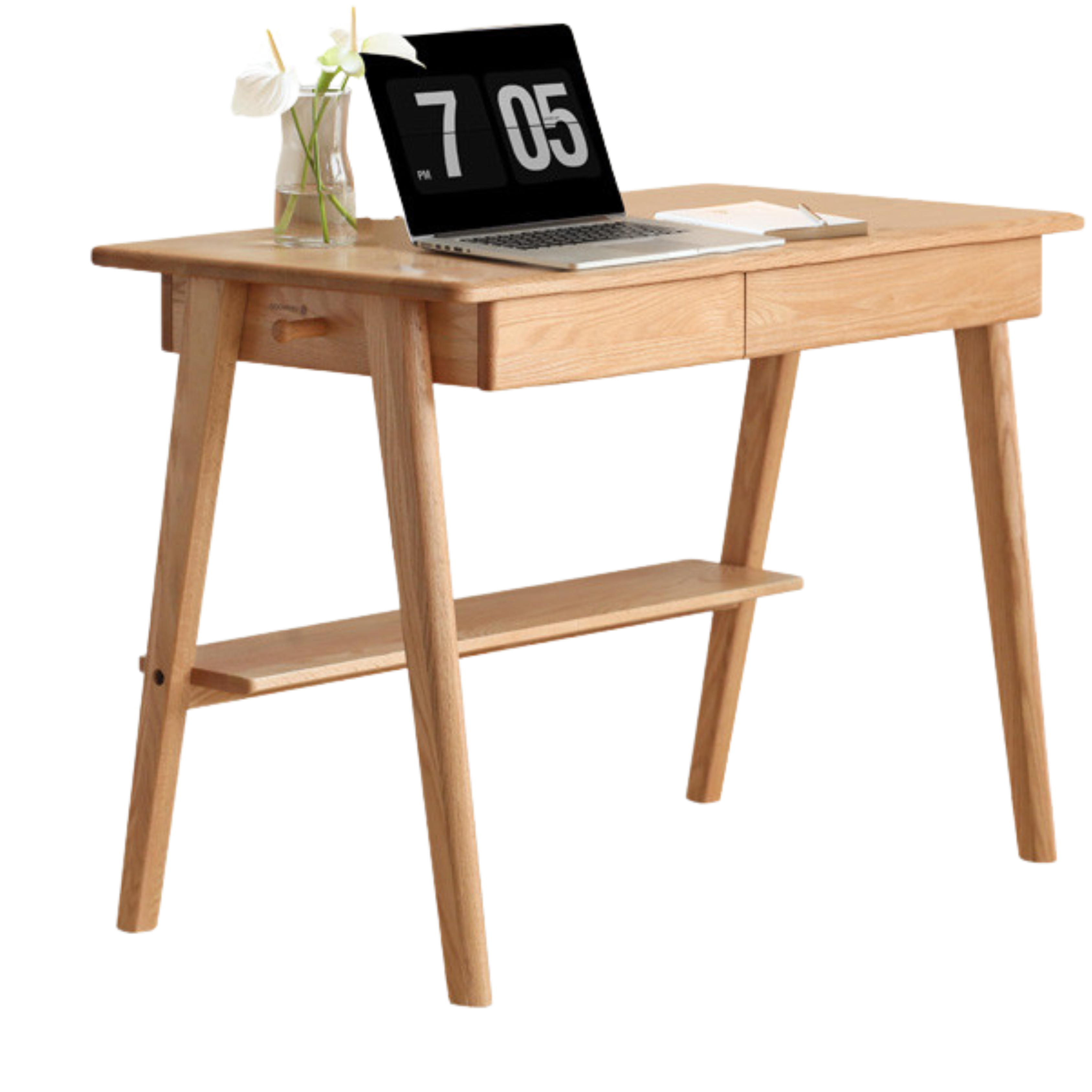 Solid Oak Wood Office Desk with Bottom Divider - Stylish & Durable Workspace Solution for Home Office or Study Room