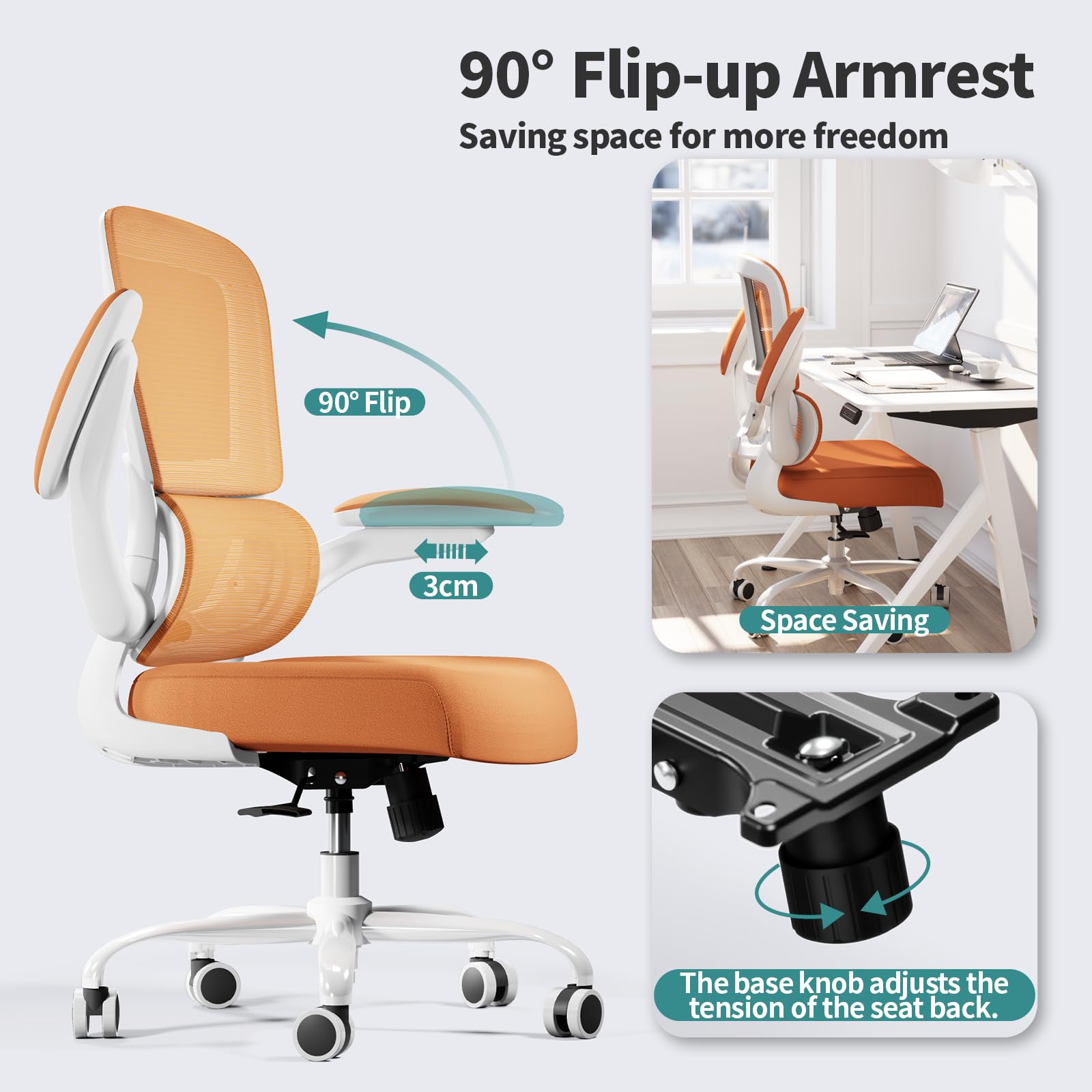 Ergonomic Office Chair with Adjustable Lumbar Support - Mesh Computer Desk Chair for Home & Executive Office - Comfortable Task Chair for Long Hours (Orange) - Perfect for Remote Work, Gaming & Study Sessions