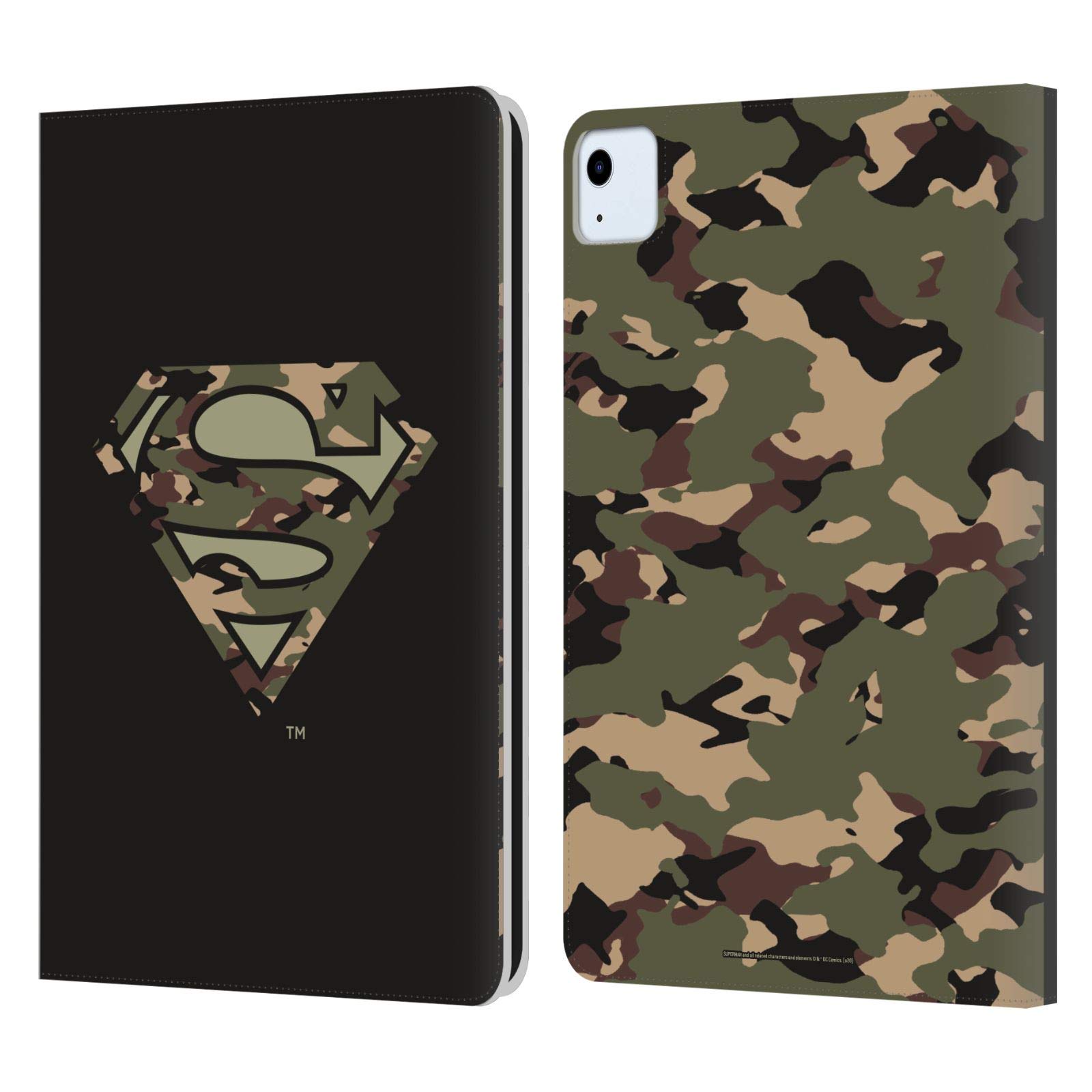 Head Case Designs Officially Licensed Superman DC Comics Camouflage Leather Wallet Case for Apple iPad Air 2020/2022 - Protective Cover for Work, School & Travel