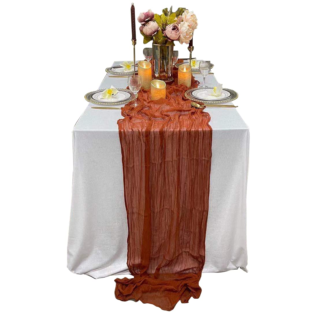 EHLDekol Cheesecloth Gauze Table Runner - 14ft Terracotta Wedding Decor, Arch Draping & Event Centerpiece for Bridal Showers, Parties & Boho Home Decor