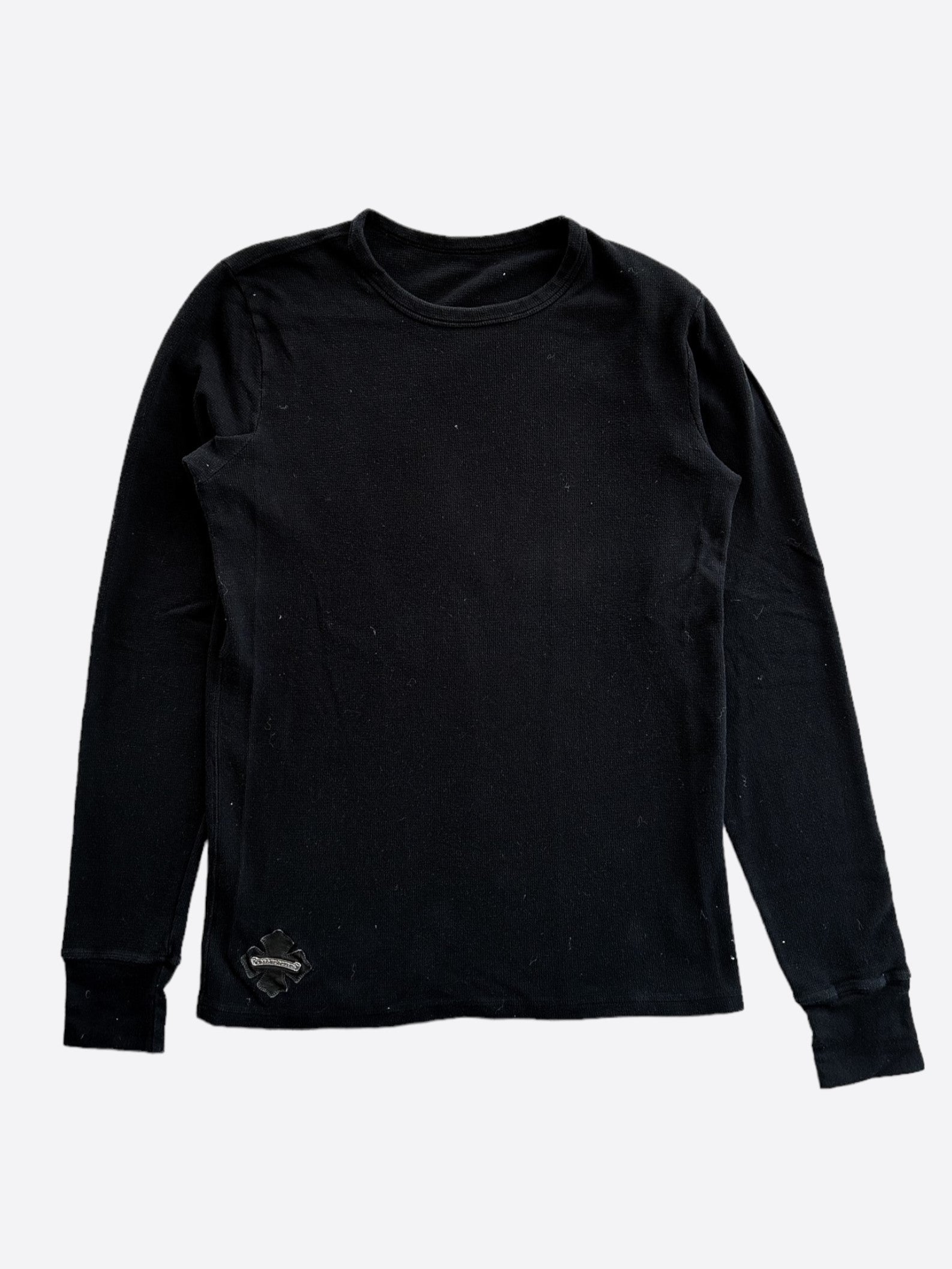 Chrome Hearts Black Leather Patch Thermal Long Sleeve T-Shirt for Men - Stylish Winter Warmth & Streetwear Fashion