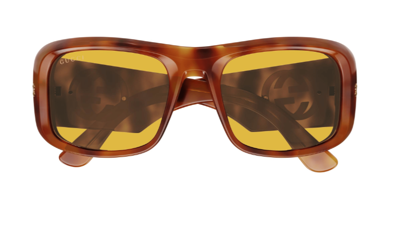 Gucci GG1251S 002 Yellow/Havana Rectangle Polarized Sunglasses for Men - UV Protection, Luxury Fashion Accessory for Summer, Beach, Driving & Outdoor Activities