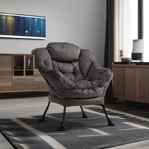 HollyHOME Modern Fabric Oversized Lounge Chair - Extra Large Comfy Reading Chair with Thick Padding & Armrests, Steel Frame Accent Chair for Living Room, Bedroom, Dorm - Perfect for Relaxing, Reading & Napping (Coffee Grey)