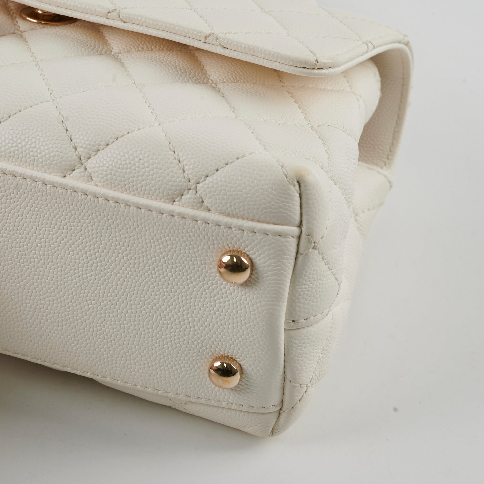 Chanel Small Coco Handle Bag in Caviar Leather with Gold Hardware - White Luxury Crossbody Purse for Women, Perfect for Date Night & Special Occasions