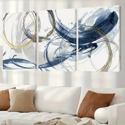 3-Piece Abstract Blue Texture Wall Art Set - Framed Canvas 50x70cm (20x28in) - High Quality Print - 100% Australian Made - Ready to Hang - Perfect for Living Room, Bedroom & Office Decor