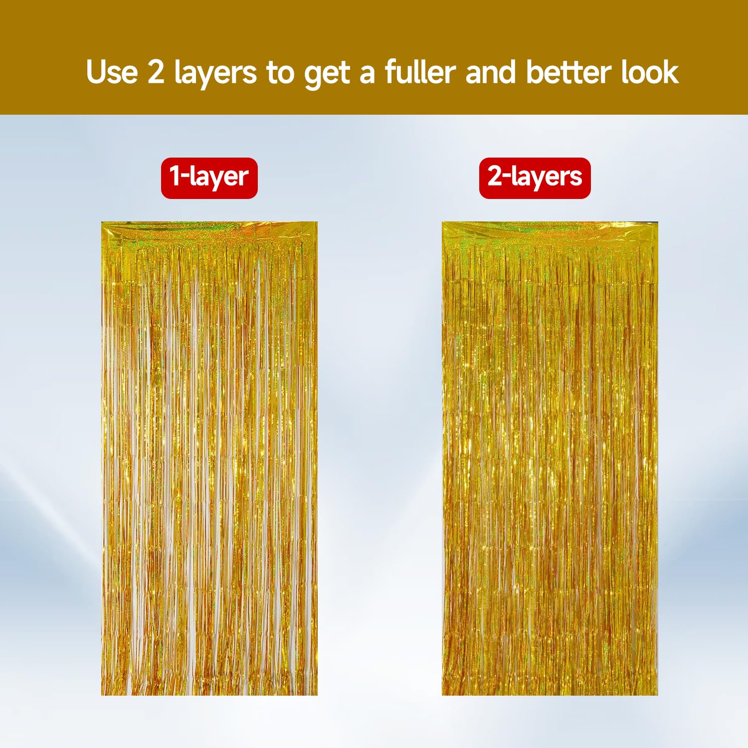 4 Pack Gold Foil Curtain Backdrop - Metallic Tinsel Fringe Streamers for Birthday, Wedding, Baby Shower Decorations | Perfect for Party Backdrops, Photo Booths & Holiday Celebrations