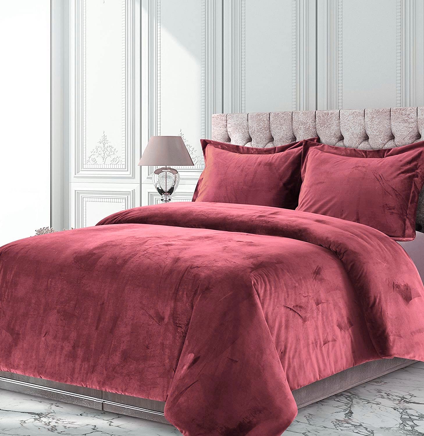 Luxury 500 GSM German Pink Venice Velvet Oversized Queen Comforter - Soft Sherpa Quilted Duvet Insert for Bedroom, Guest Room & Cozy Winter Nights