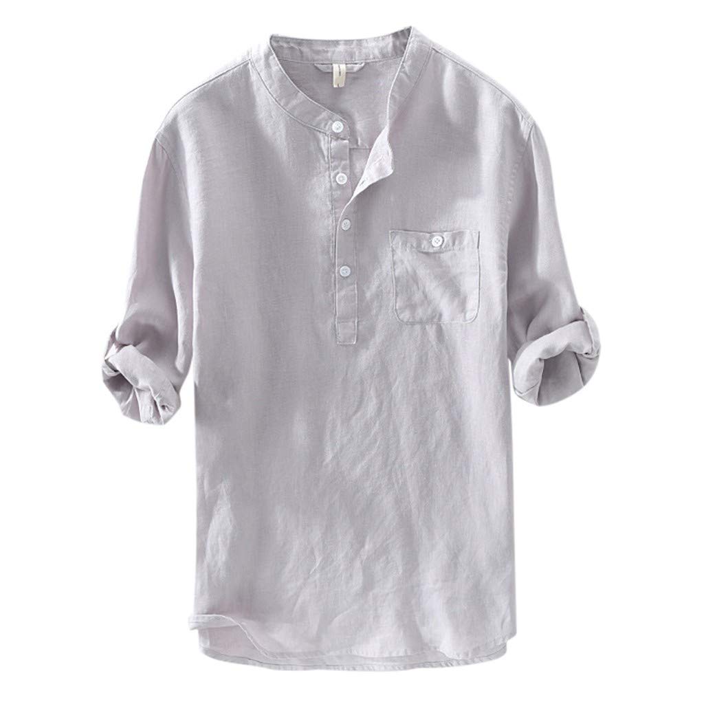 Men's Casual Button-Down Shirt - Long Sleeve Cotton Linen Blend Solid Color Loose Fit Dress Shirt | Perfect for Office, Business Meetings & Smart Casual Outfits