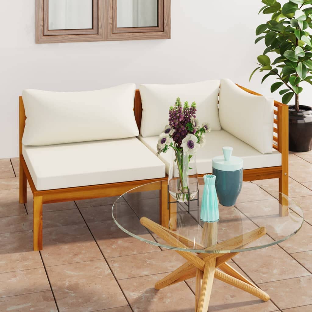 2-Piece Cream White Cushion Sofa Set - Comfortable Outdoor Patio Furniture, Acacia Wood Garden Couch for Porch, Lawn, Backyard & Home Decor (Perfect for Relaxing, Entertaining & Outdoor Lounging)