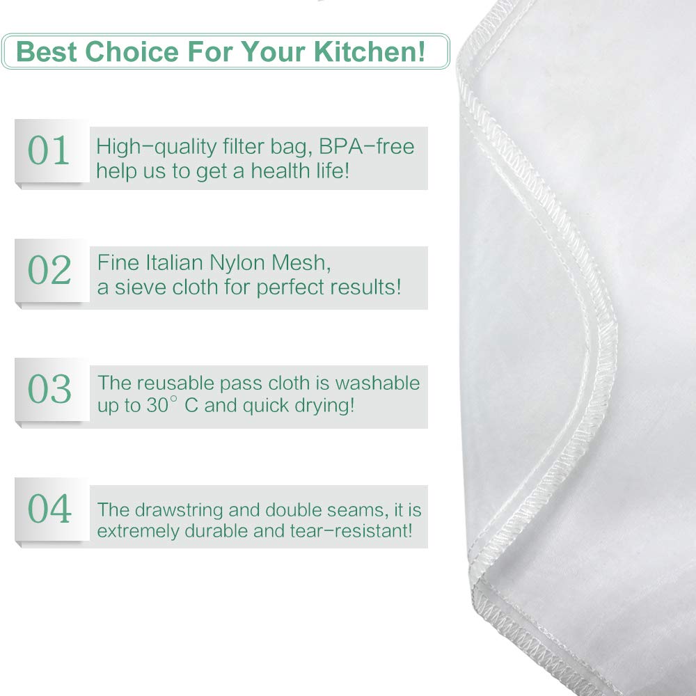 Reusable Nut Milk Bag 3 Pack - Fine Nylon Mesh Strainer for Almond Milk, Soy Milk, Greek Yogurt, Cold Brew Coffee, Tea & Beer - 8