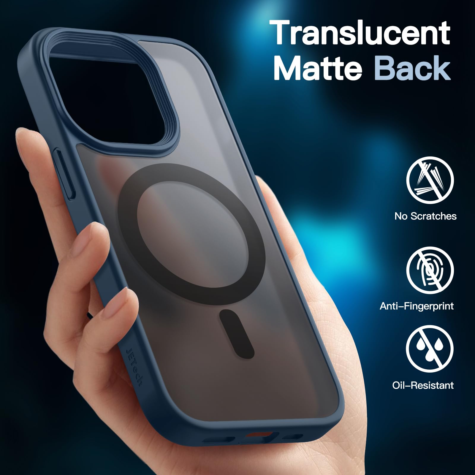 JETech 3 in 1 Magnetic Case for iPhone 14 Pro 6.1-Inch with 2-Pack Tempered Glass Screen Protector | MagSafe Compatible | Translucent Matte Shockproof Phone Cover (Storm Blue) - Perfect for Daily Use, Travel & Outdoor Protection