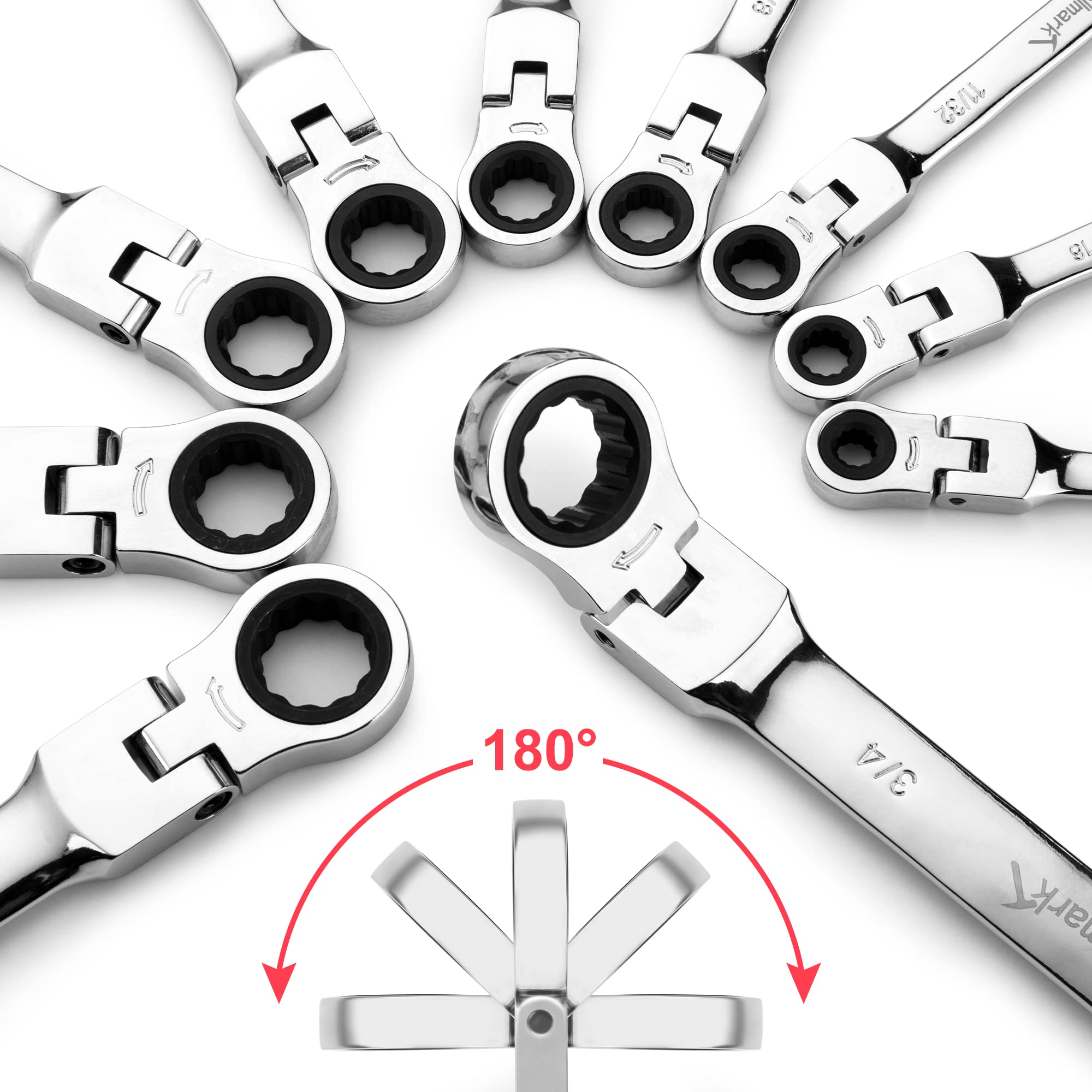 Towallmark 14-Piece Flex-Head Ratcheting Wrench Set - SAE 5/16