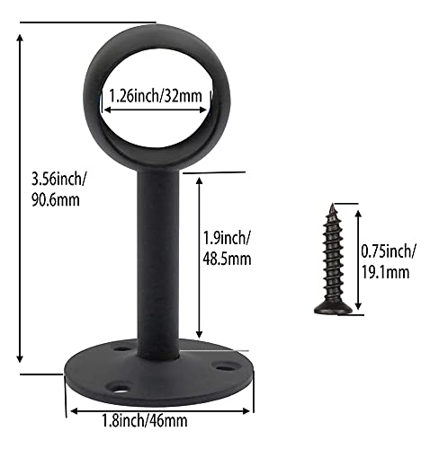 Jimmus 4Pcs 1-1/4 Inch Heavy Duty Stainless Steel Ceiling Mount Curtain Rod Brackets - Black Flange Closet Rod Holder & Pole End Supports for Bedroom, Living Room, Closet Organization