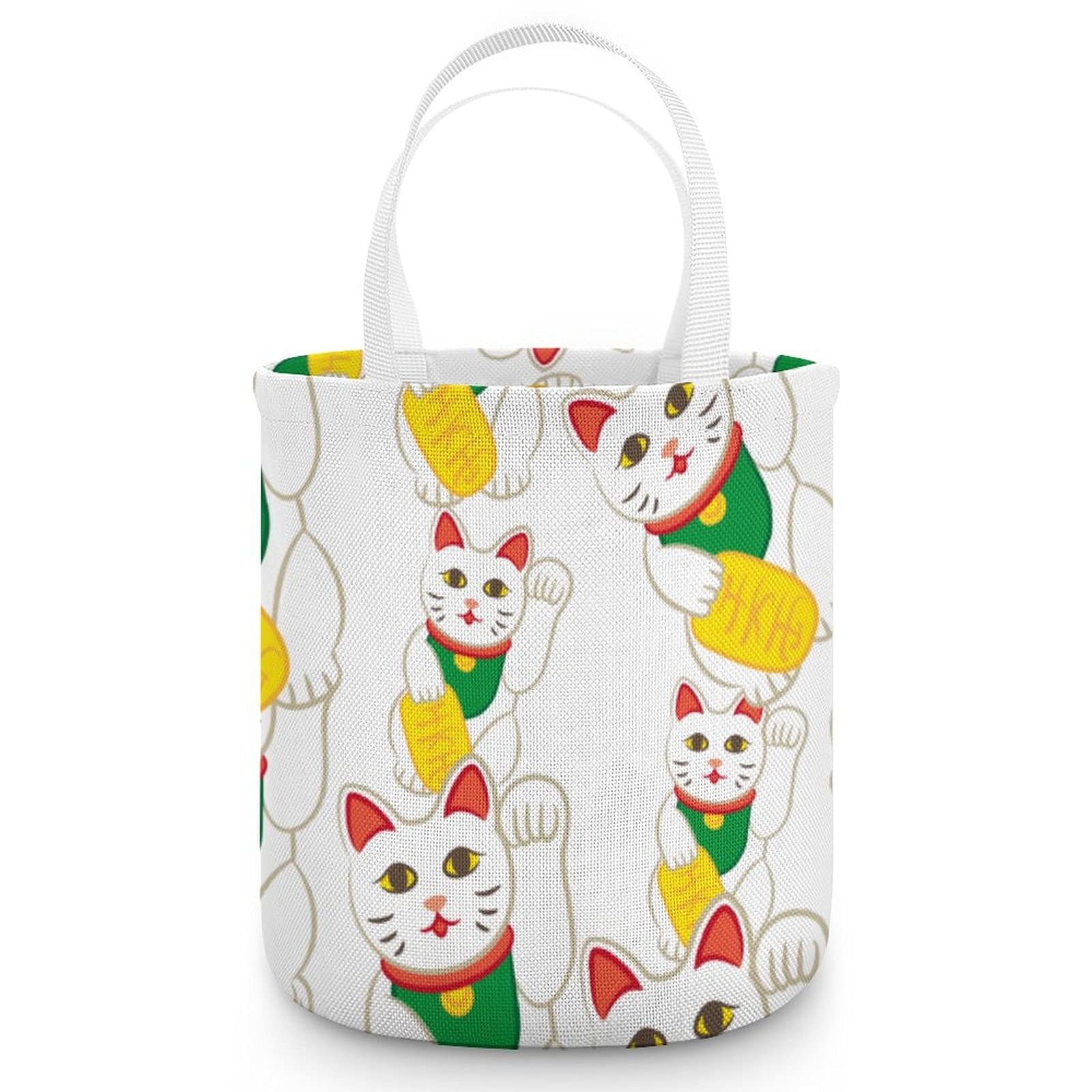 Lucky Cat Cute Candy Bucket Halloween Tote Bag - Fabric Trick or Treat Handbag for Halloween Parties, Cosplay & Gift Giving
