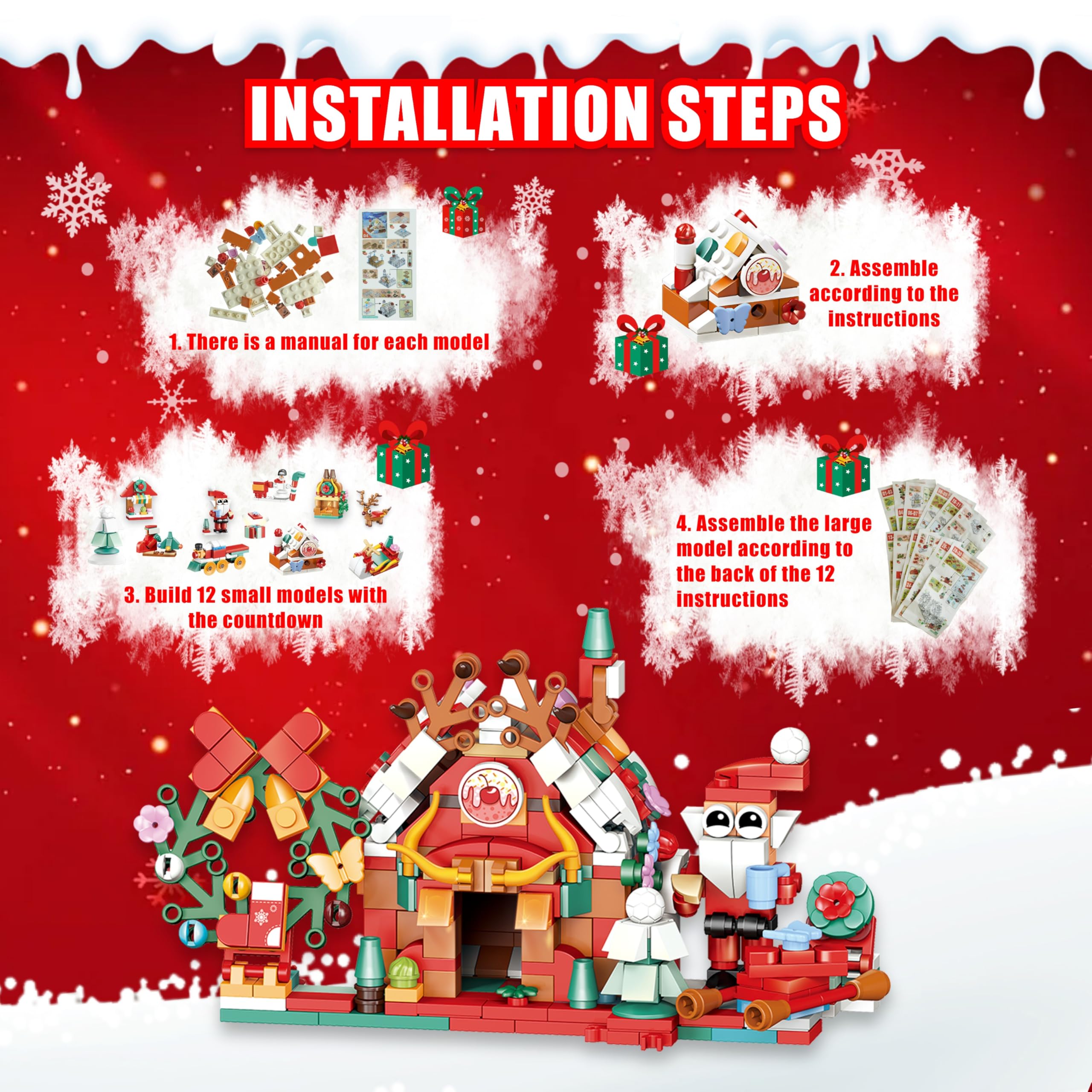 2024 Christmas Advent Calendar Building Blocks Set - 24 Days Countdown Toy with Santa Claus, Dessert House & Elk Sled - 12-in-1 STEM Educational Gift for Boys & Girls | Perfect for Holiday Countdown, Classroom Activities & Family Christmas Traditions