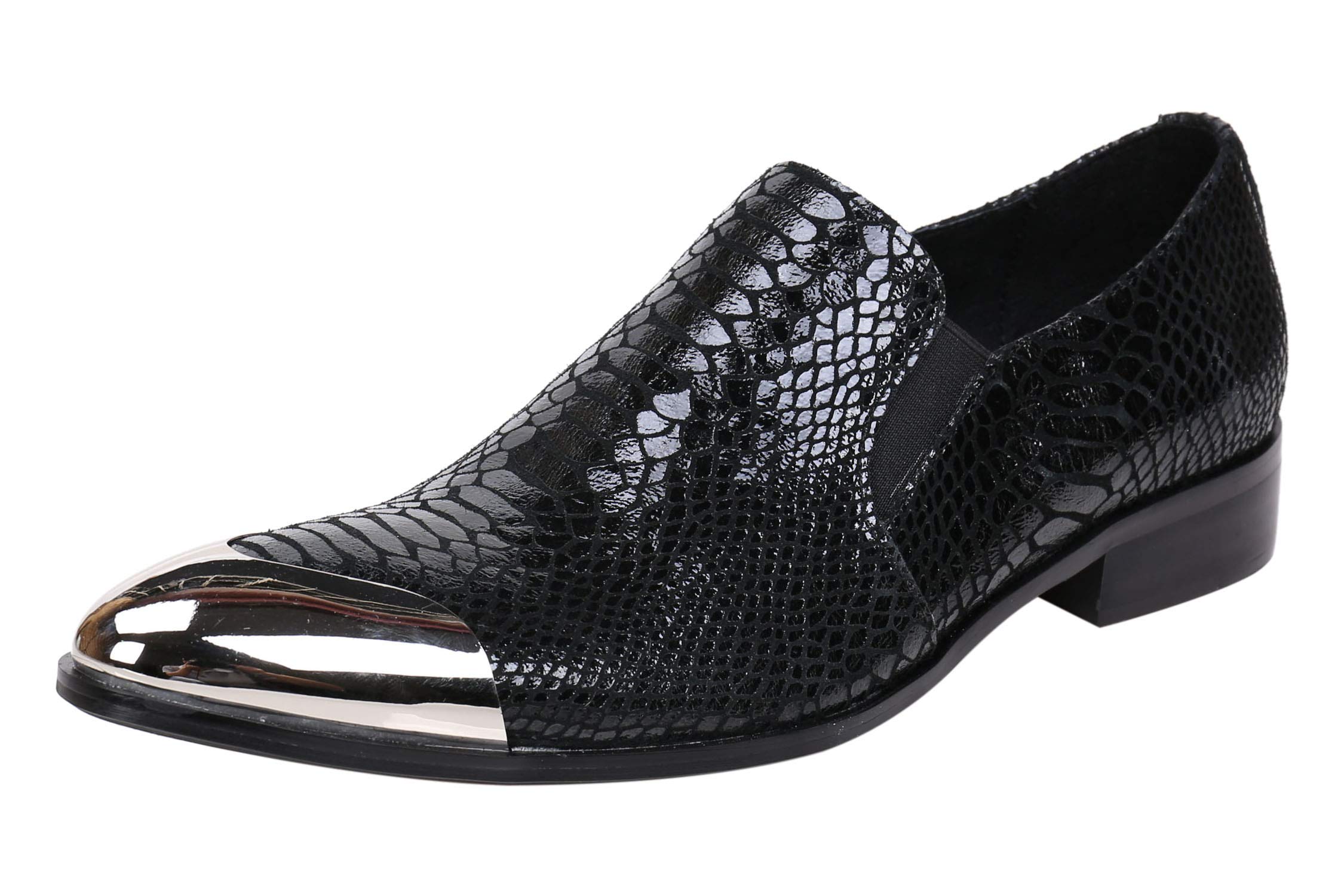 Santimon Men's Pointed Toe Leather Loafers - Western Style Dress Shoes with Fashion Print & Metal Tip for Casual Wear, Office & Special Occasions