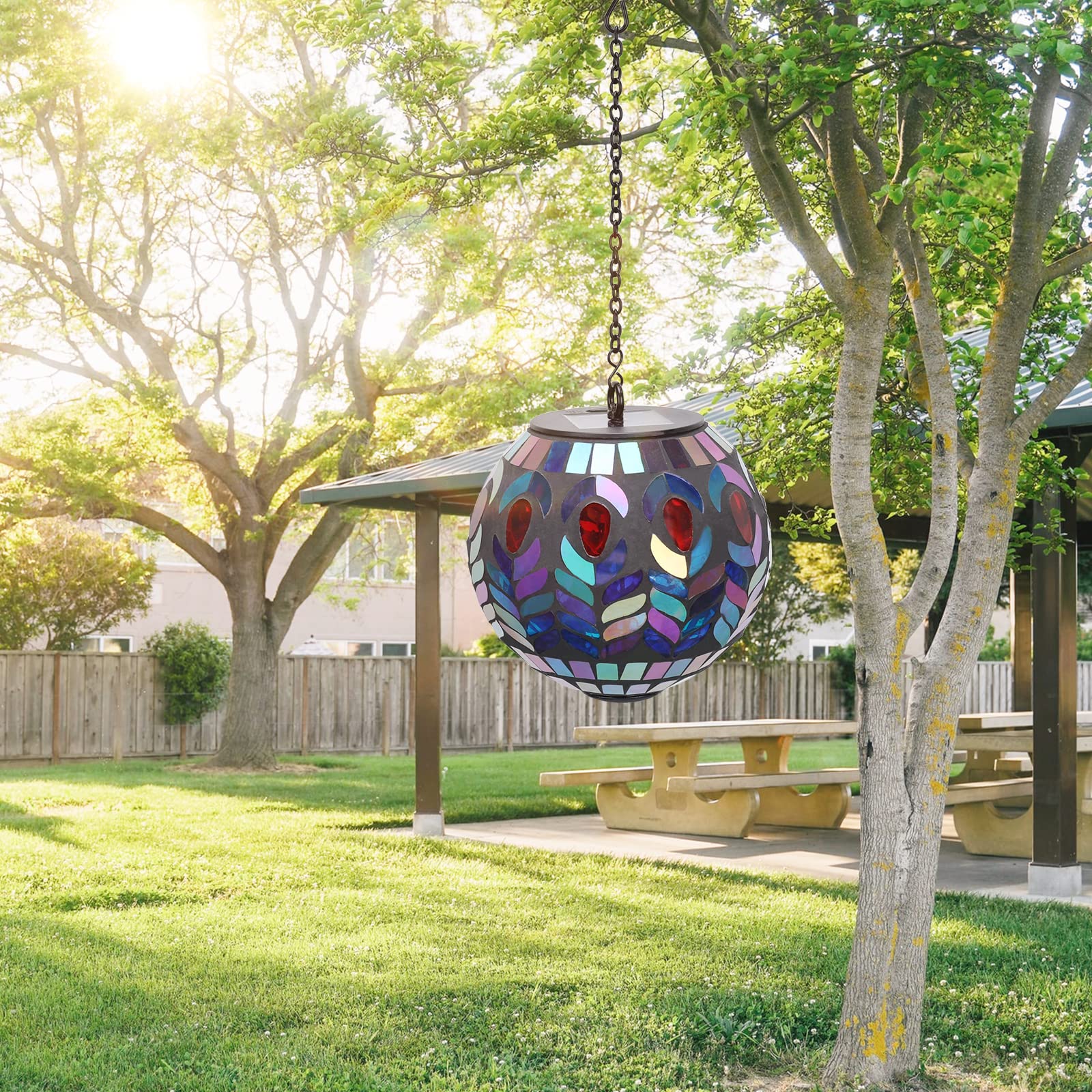 Solar Hanging Lantern Outdoor Waterproof - Decorative Mosaic Gazing Ball Solar Lights for Garden, Patio, Pathway & Yard | Perfect for Outdoor Parties, Camping & Backyard Decor