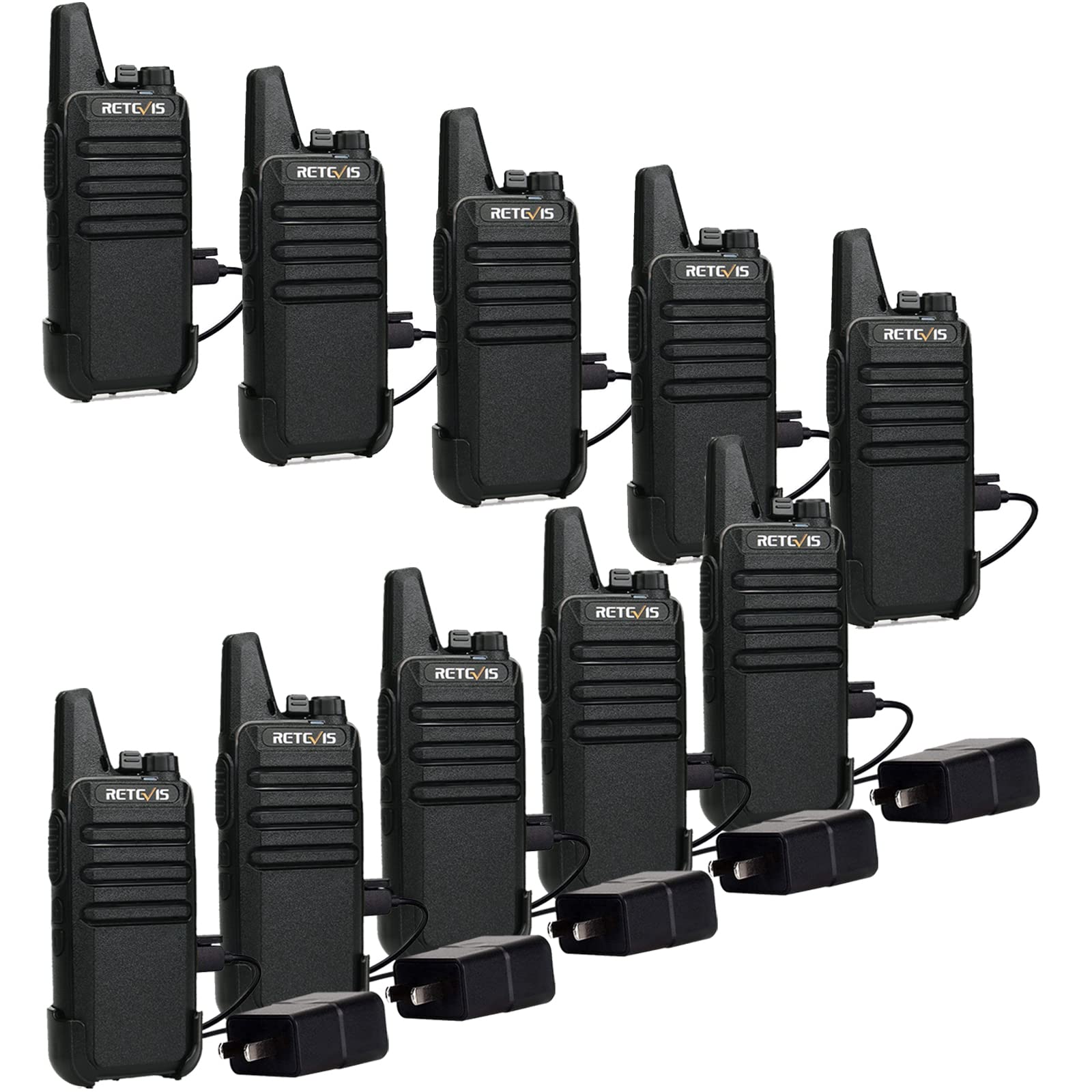 Retevis RT22 Rechargeable Long Range Walkie Talkies for Adults - 2 Way Radios with Handsfree VOX, 10 Pack (Black) - Ideal for Business, Office, School, Church, Restaurant & Retail Communication