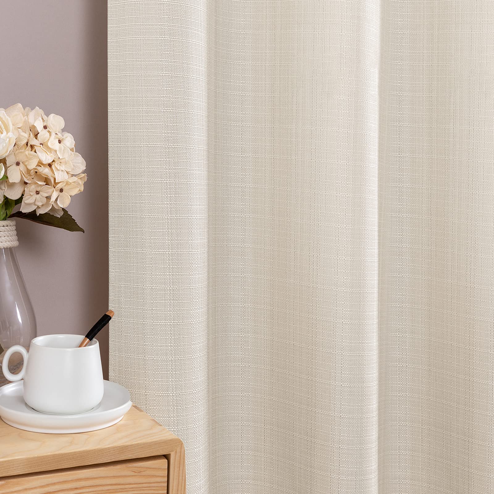 Jinchan Linen Textured Casual Weave Curtains - Light Filtering Grommet Drapes for Living Room & Bedroom (2 Panels, Heathered Beige, 63 Inch Length) - Perfect for Creating Cozy Home Atmosphere & Sun Protection