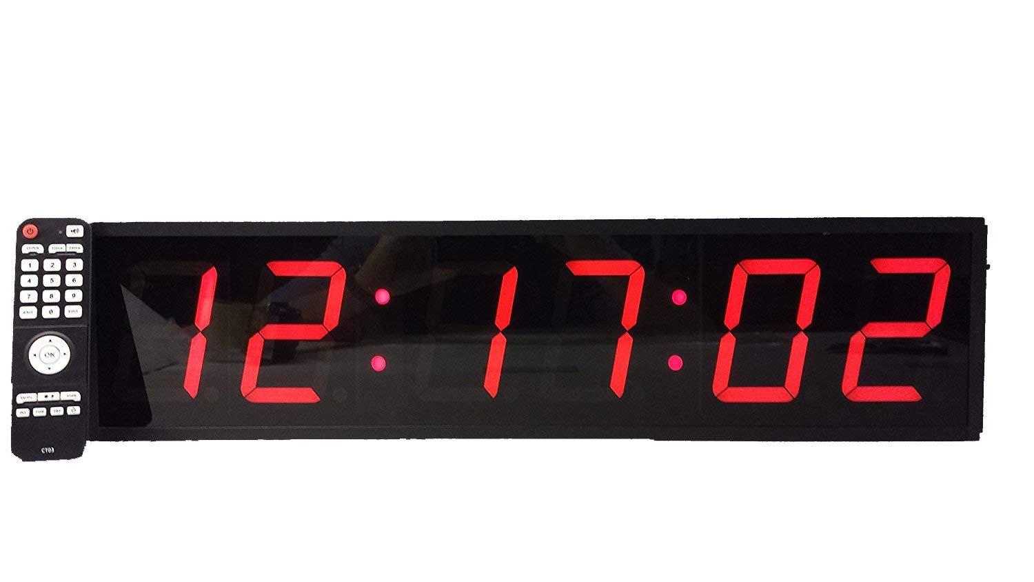 4 Inch Large Industrial Warehouse Clock with Stopwatch & Countdown Timer - Aluminum Frame, Remote Control - Perfect for Cafeterias, Gyms, Factories & Schools