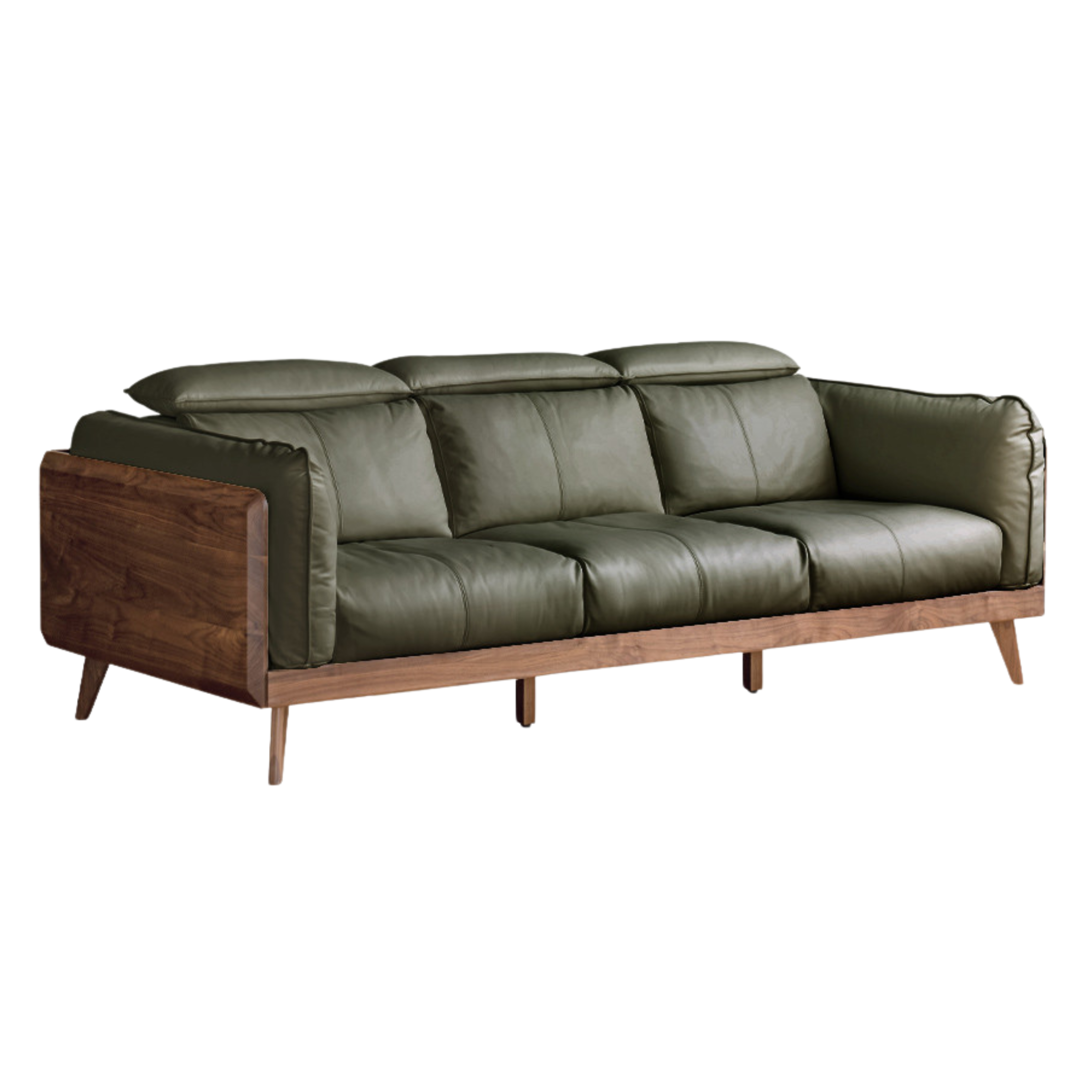 Premium Black Walnut & Ash Solid Wood Genuine Leather Down Sofa - Luxury Handcrafted Couch for Living Room, Lounge & Office Comfort