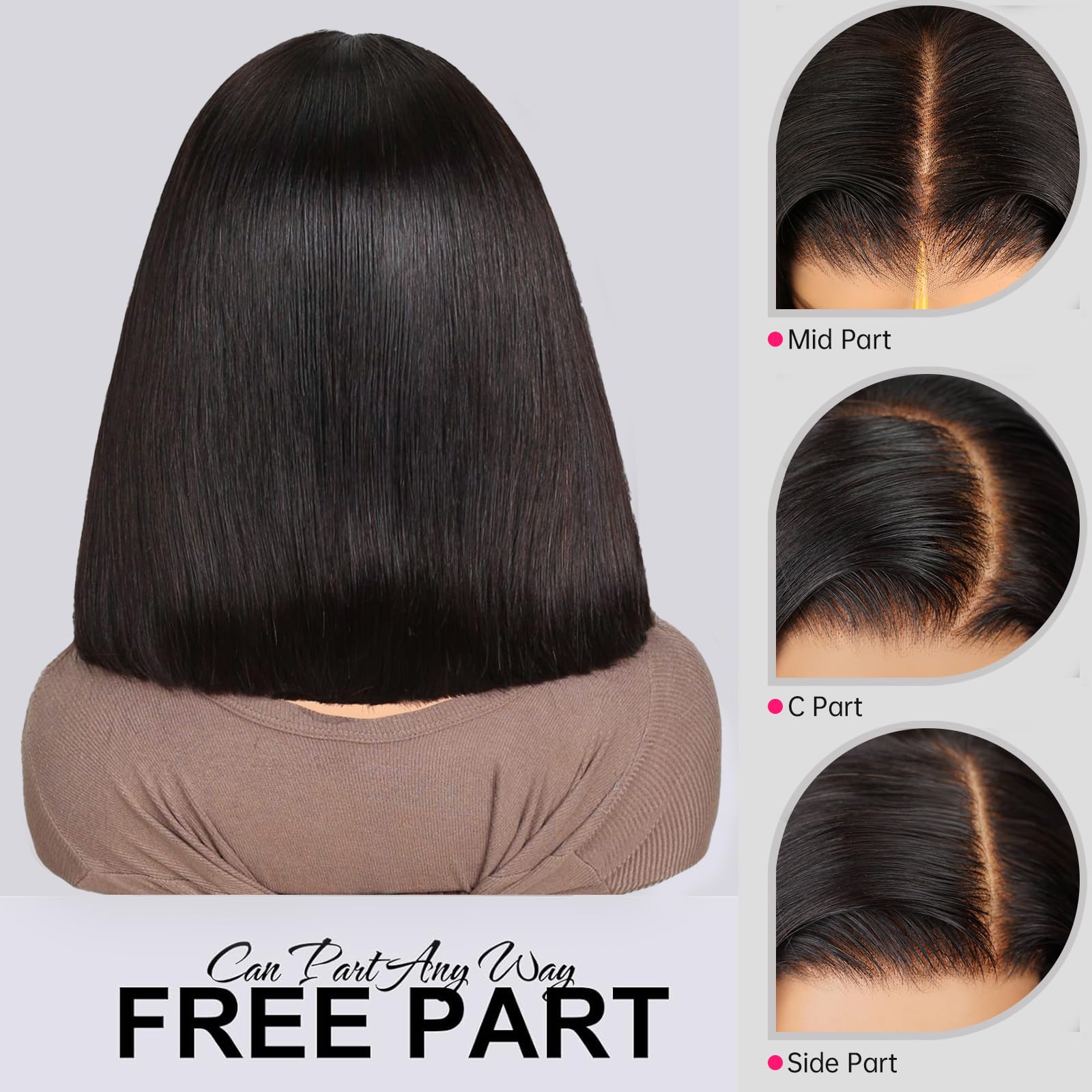 5x6 HD Lace Front Wig 10 Inch - 200% Brazilian Virgin Human Hair Glueless Bob Wig for Black Women | Bleached Knots, Pre-Plucked, Pre-Cut | Natural Black Color | Perfect for Daily Wear, Parties & Special Occasions